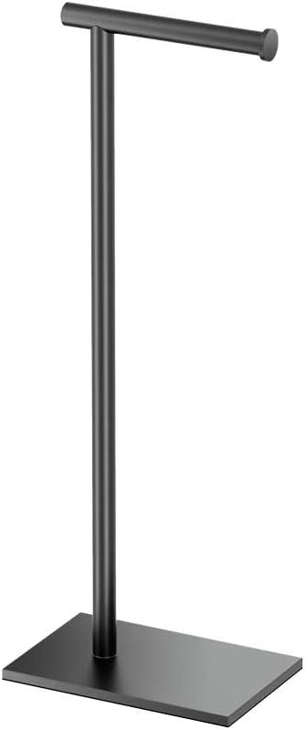 Gatco 1431SN, Modern Rectangle Base Freestanding Toilet Paper Holder, 22.25”, Satin Nickel/Free Standing Toilet Tissue Holder Stand with Weighted Base
