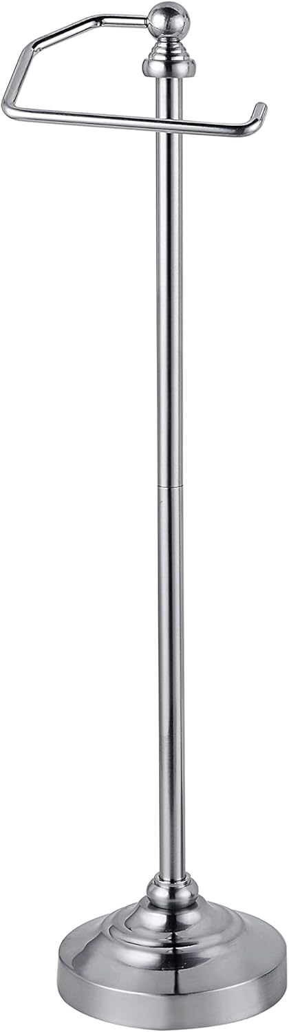 SunnyPoint Deluxe Free Standing Heavy Weighted Toilet Tissue Paper Roll Holder Stand (Brushed Nickel)