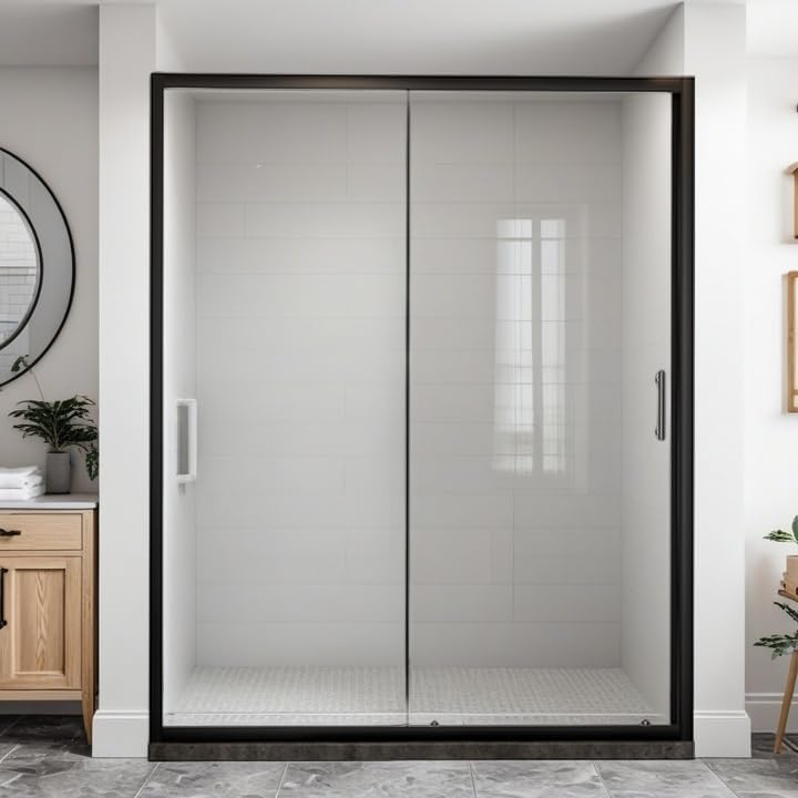 Shower Door Bathtub Sliding 56-60" W x 58" H, Shower Doors for Walk in Shower, Water Repellent Bathroom Shower Glass Bathtub Door, ABS Anti-Collision Rubber, Matte Black (1/4")