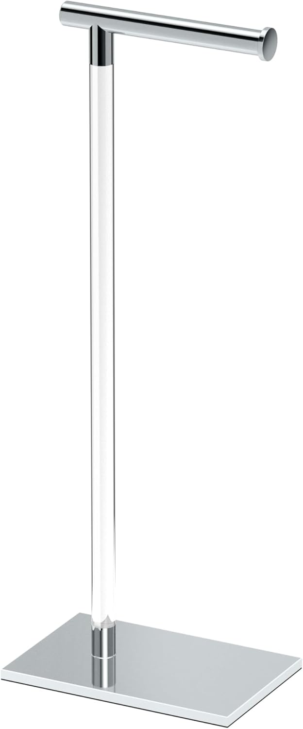 Gatco 1431SN, Modern Rectangle Base Freestanding Toilet Paper Holder, 22.25”, Satin Nickel/Free Standing Toilet Tissue Holder Stand with Weighted Base