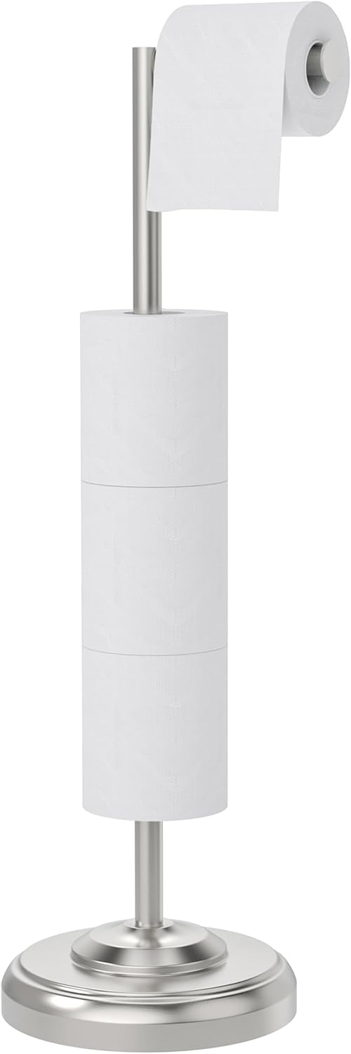 Toilet Paper Holder Stand, Polished Chrome Toilet Paper Holder Free Standing, Post Pivoting Design & Stable Weighted Base SUS304 Stainless Steel for Bathroom(Mega Roll)