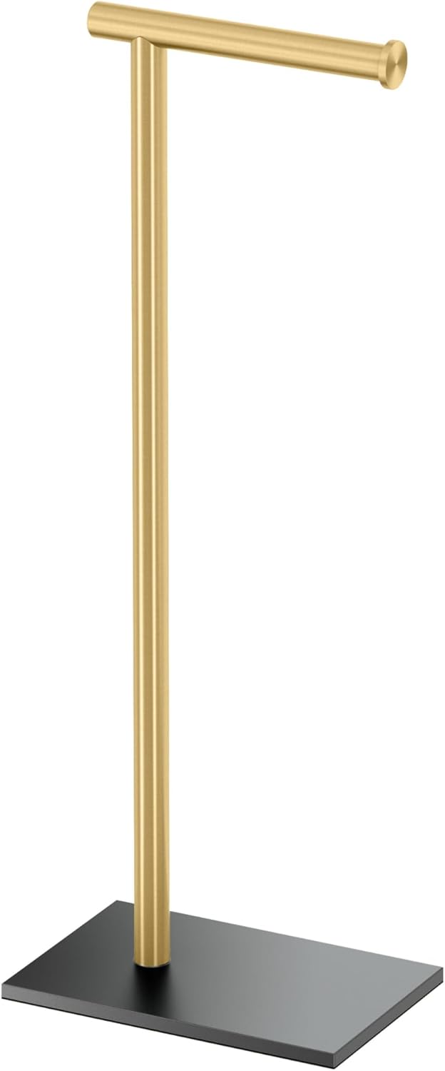 Gatco 1431SN, Modern Rectangle Base Freestanding Toilet Paper Holder, 22.25”, Satin Nickel/Free Standing Toilet Tissue Holder Stand with Weighted Base