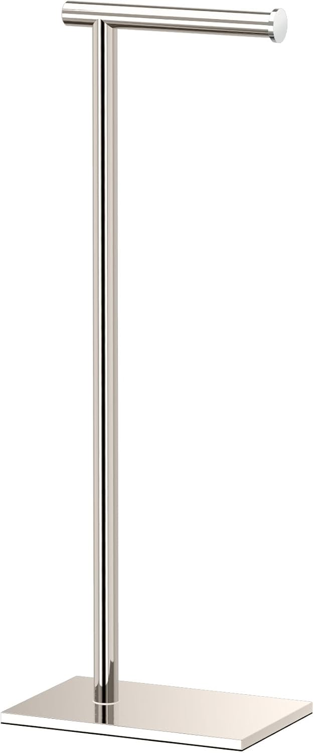 Gatco 1431SN, Modern Rectangle Base Freestanding Toilet Paper Holder, 22.25”, Satin Nickel/Free Standing Toilet Tissue Holder Stand with Weighted Base