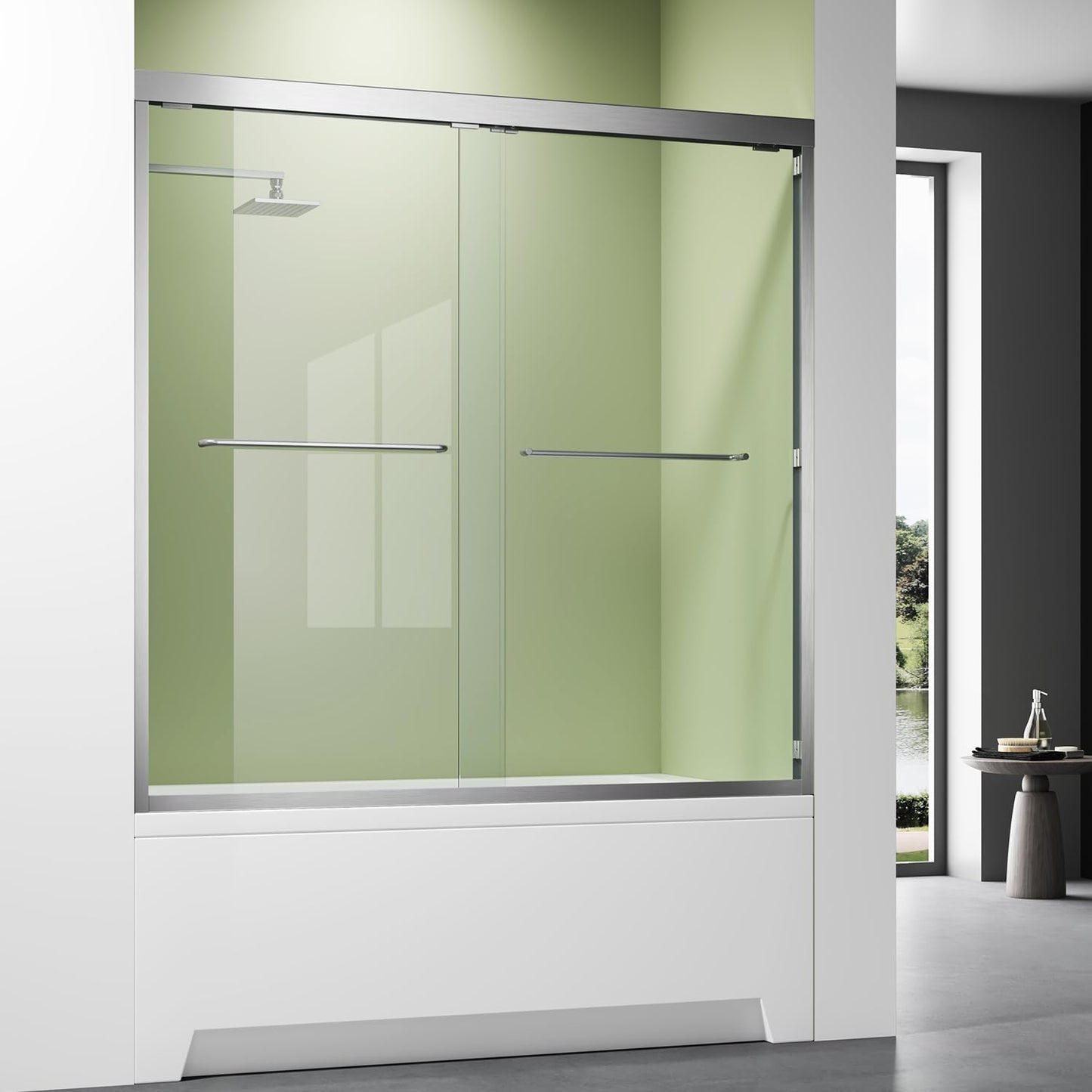 Bathtub Shower Door,56-60 inch W x 57 inch H Bypass Double Sliding Bath Tub Glass Shower Door,Semi-Frameless SGCC/ANSI Certified 1/4 inch Clear Tempered Glass,Matte Black Stainless Steel Handles