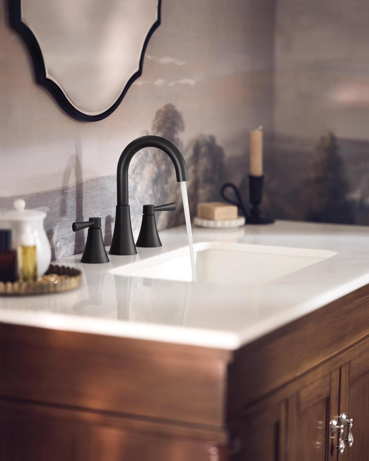 Moen Ronan Spot Resist Brushed Nickel Two-Handle 4" Centerset Modern Bathroom Faucet with Push-Down Drain, 84022SRN