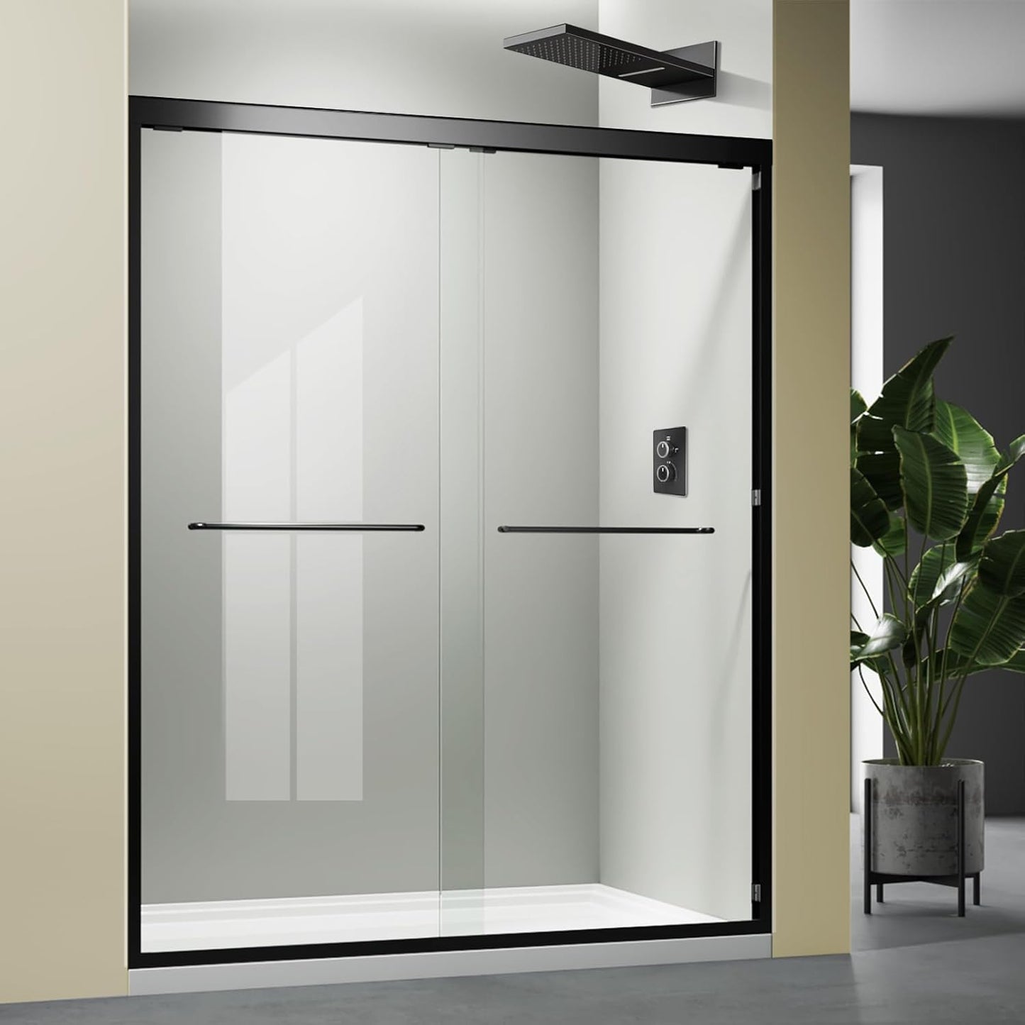 Bathtub Shower Door,56-60 inch W x 57 inch H Bypass Double Sliding Bath Tub Glass Shower Door,Semi-Frameless SGCC/ANSI Certified 1/4 inch Clear Tempered Glass,Matte Black Stainless Steel Handles