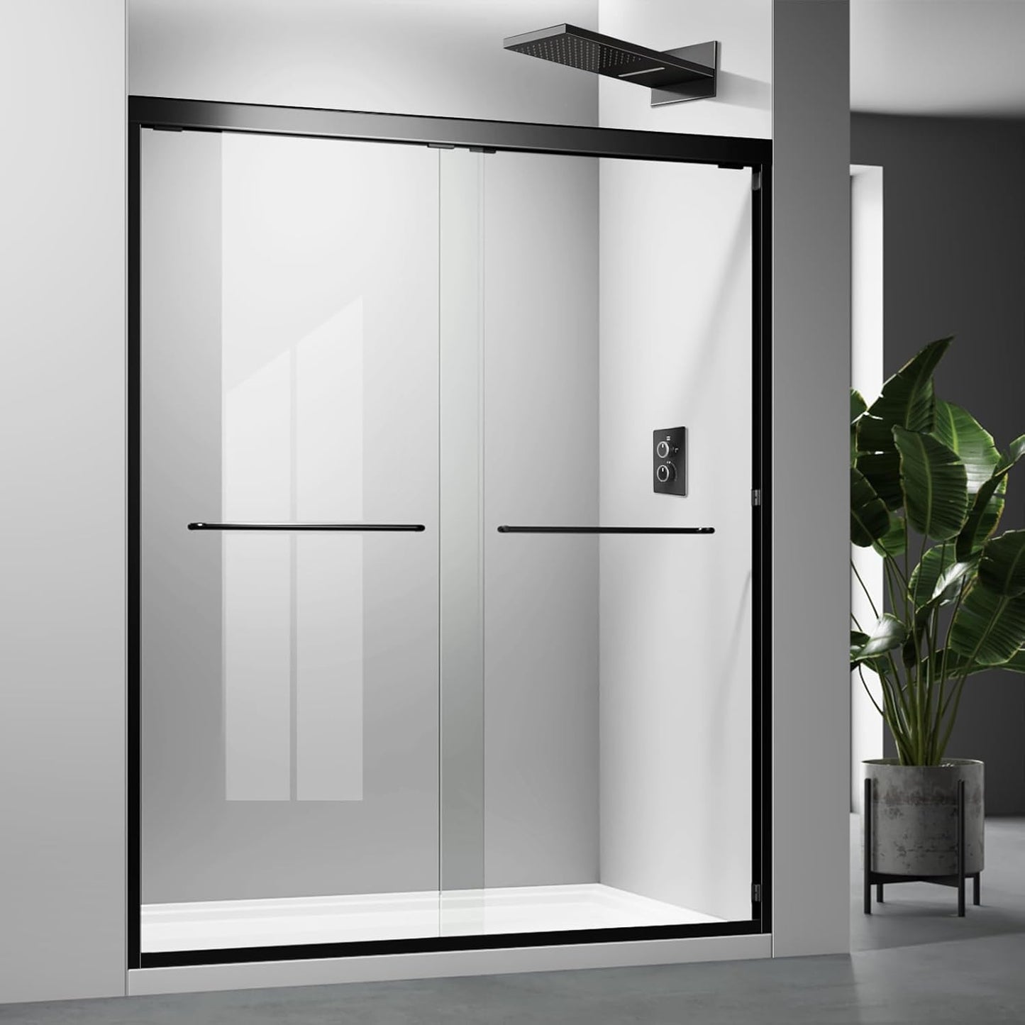 Bathtub Shower Door,56-60 inch W x 57 inch H Bypass Double Sliding Bath Tub Glass Shower Door,Semi-Frameless SGCC/ANSI Certified 1/4 inch Clear Tempered Glass,Matte Black Stainless Steel Handles