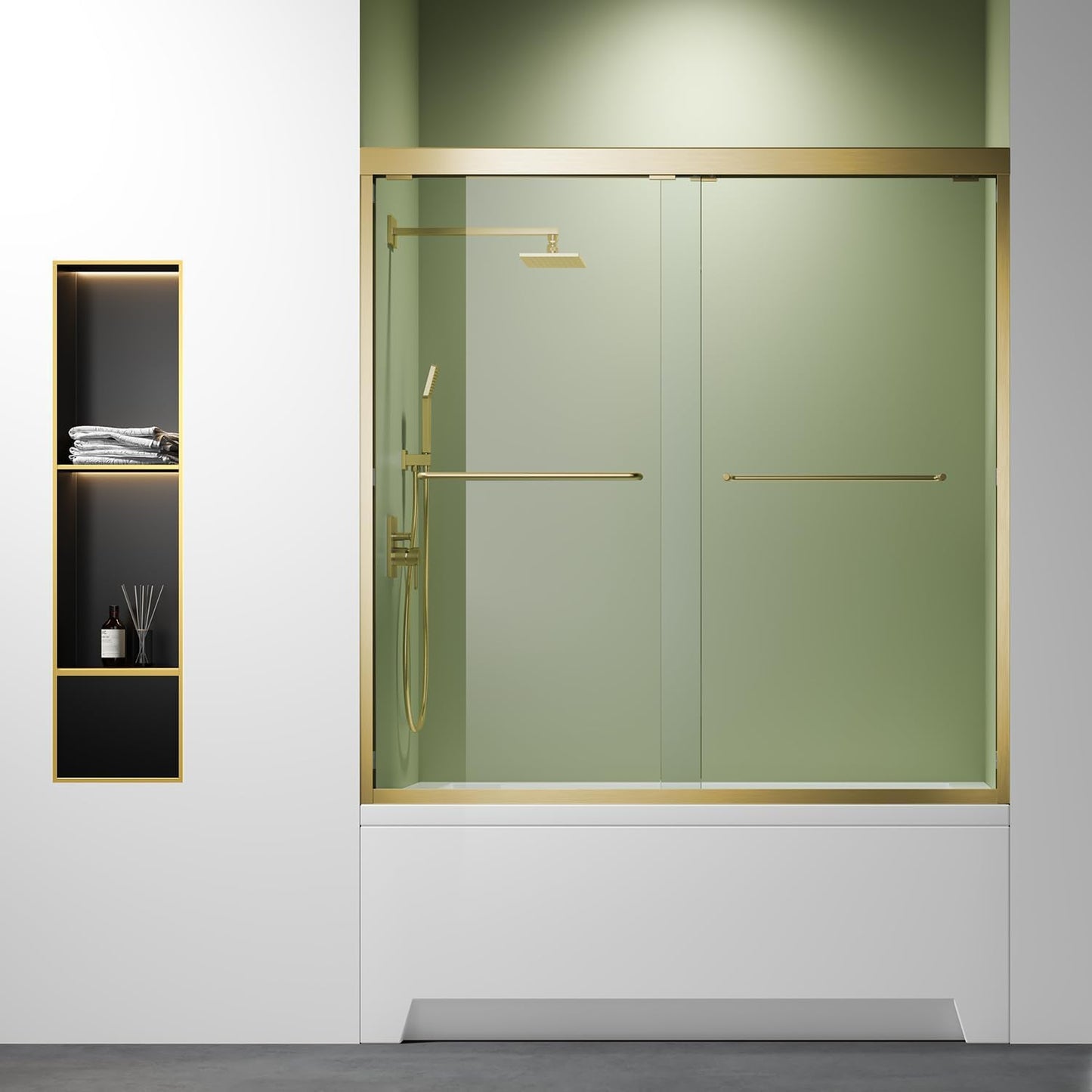 Bathtub Shower Door,56-60 inch W x 57 inch H Bypass Double Sliding Bath Tub Glass Shower Door,Semi-Frameless SGCC/ANSI Certified 1/4 inch Clear Tempered Glass,Matte Black Stainless Steel Handles