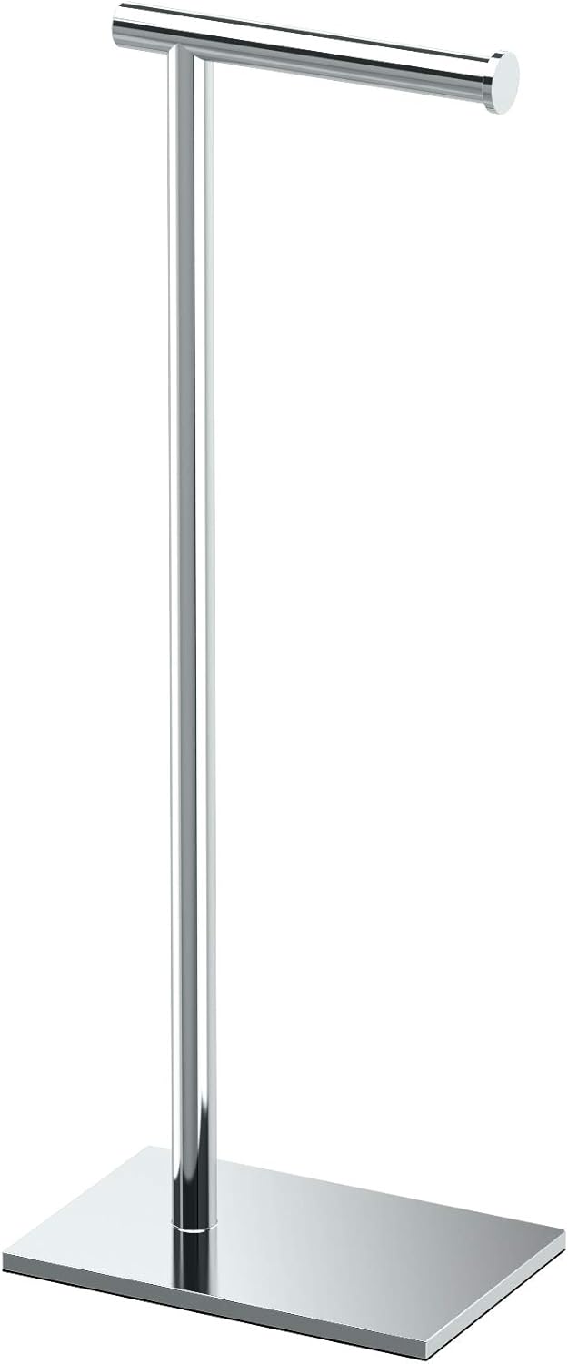Gatco 1431SN, Modern Rectangle Base Freestanding Toilet Paper Holder, 22.25”, Satin Nickel/Free Standing Toilet Tissue Holder Stand with Weighted Base