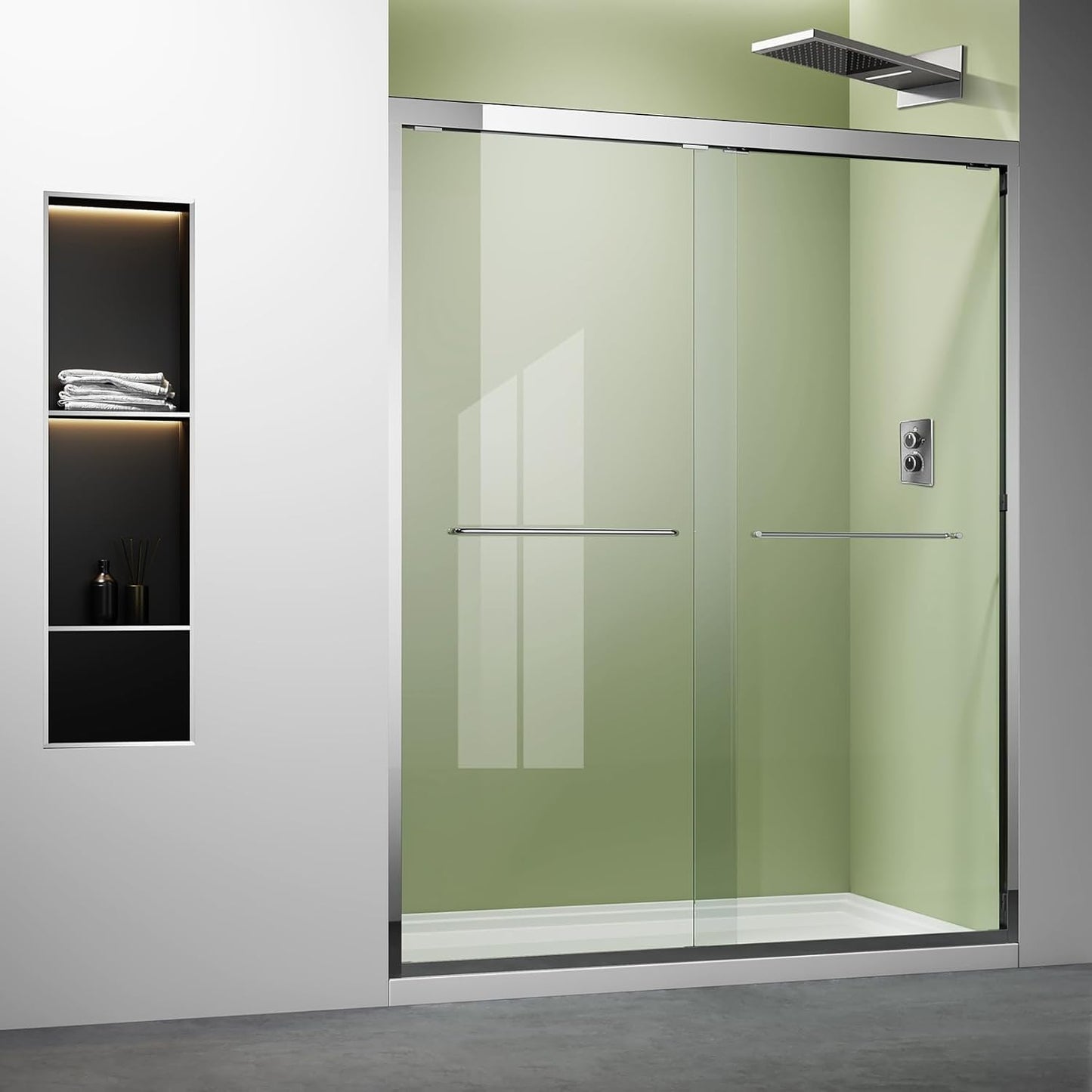 Bathtub Shower Door,56-60 inch W x 57 inch H Bypass Double Sliding Bath Tub Glass Shower Door,Semi-Frameless SGCC/ANSI Certified 1/4 inch Clear Tempered Glass,Matte Black Stainless Steel Handles