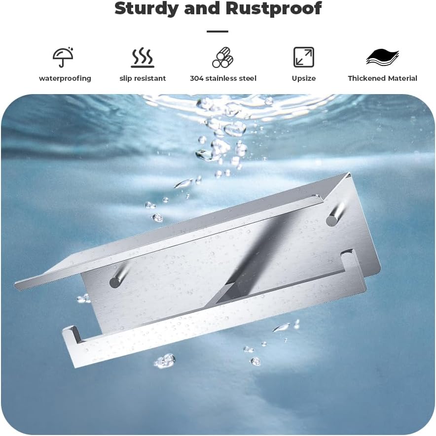 Double Toilet Paper Holder with Shelf, FreshGlow Large Tissue Holder Brushed Nickel, Wall Mount Commercial Toilet Paper Dispenser Phone Shelf Stainless Steel, Tissue Roll for Bathroom