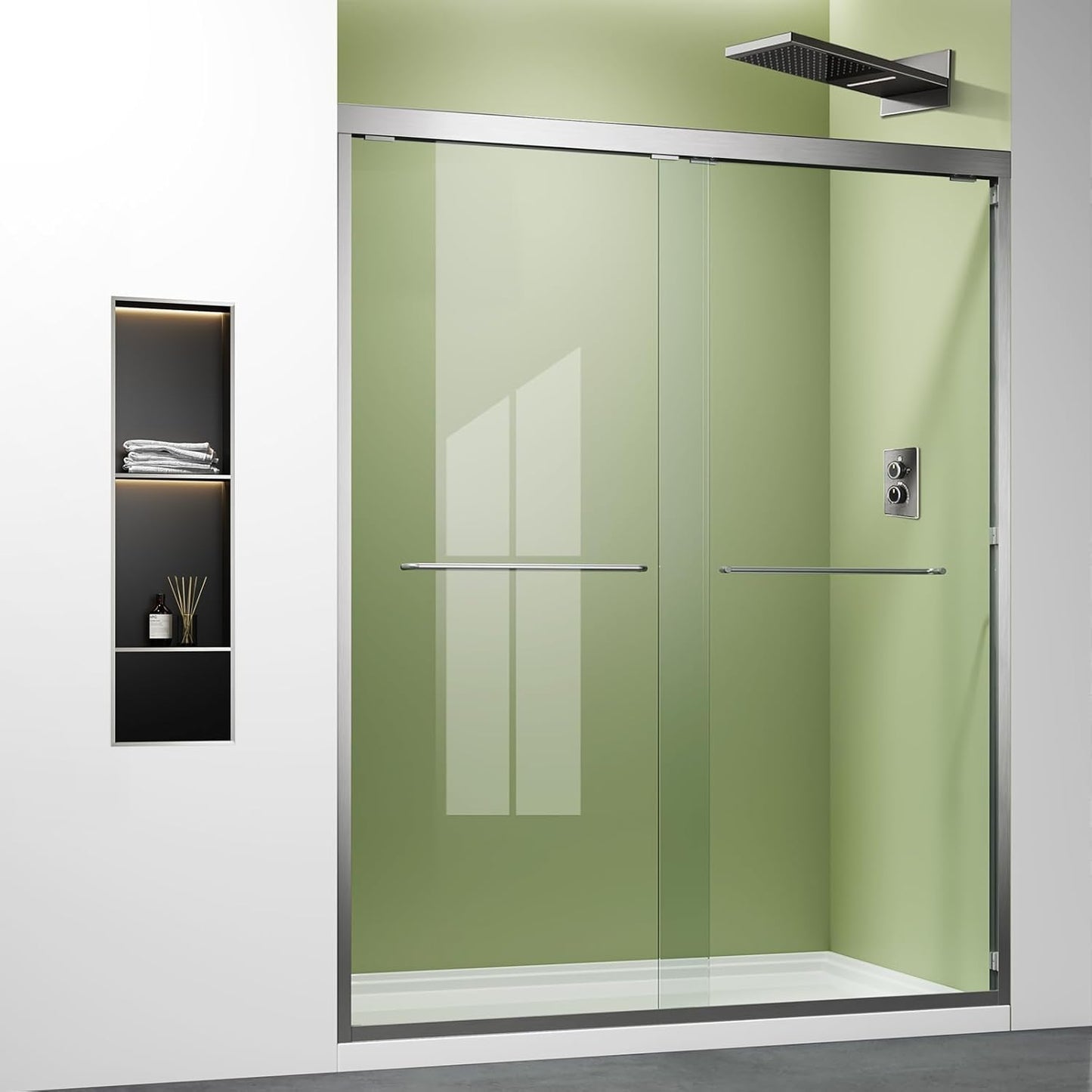 Bathtub Shower Door,56-60 inch W x 57 inch H Bypass Double Sliding Bath Tub Glass Shower Door,Semi-Frameless SGCC/ANSI Certified 1/4 inch Clear Tempered Glass,Matte Black Stainless Steel Handles