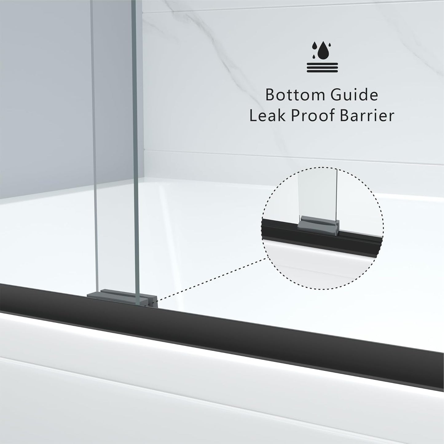 60" W x 58" H Semi-Frameless Bypass Sliding Bathtub Shower Door, Easy-to-Clean Treated Clear Tempered Glass, Matte Black