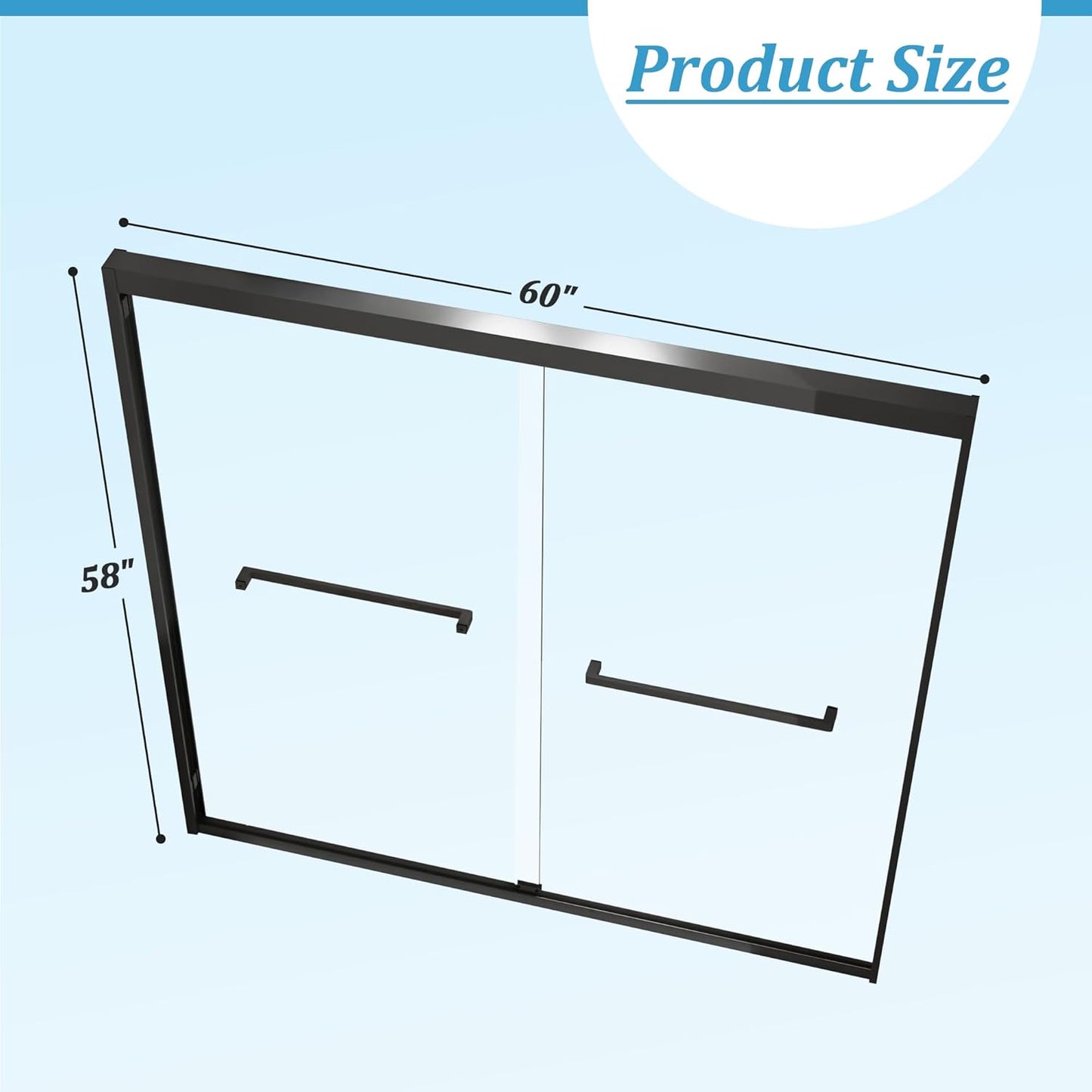 60''W×58''H Glass Tub Door Double Sliding Bathtub Door, 1/4''(6mm) Tempered Glass, Adjustable Width, Easy to Install & Clean, Matte Black