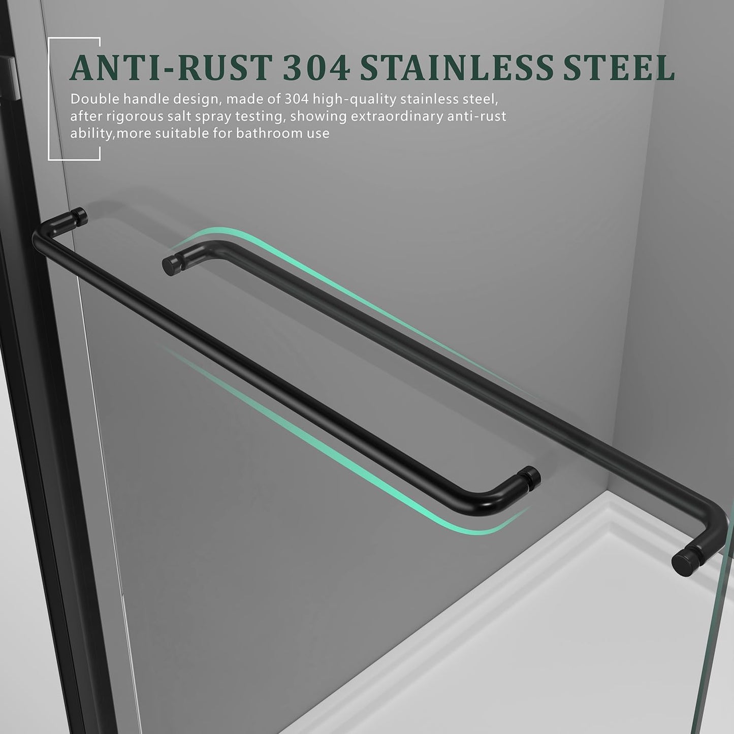 Bathtub Shower Door,56-60 inch W x 57 inch H Bypass Double Sliding Bath Tub Glass Shower Door,Semi-Frameless SGCC/ANSI Certified 1/4 inch Clear Tempered Glass,Matte Black Stainless Steel Handles