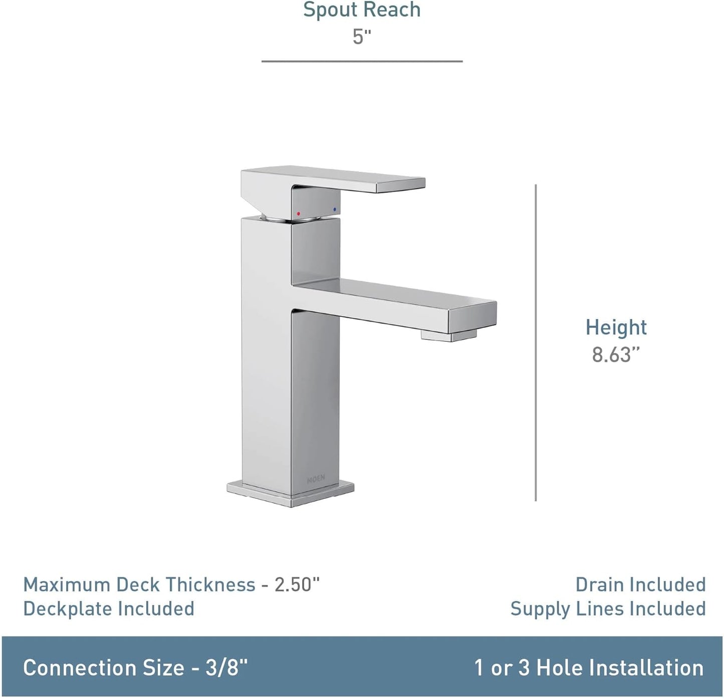 Moen Revyl Spot Resist Nickel One-Handle Single Hole Modern Bathroom Sink Faucet with Optional Deckplate and Spring Loaded Drain Assembly, 84771SRN
