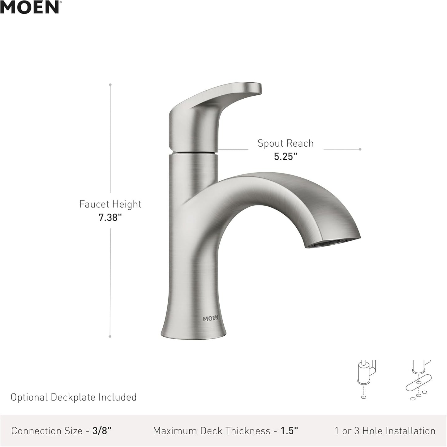 Moen Karis Chrome One-Handle Single Hole Bathroom Sink Faucet with Optional Deck Plate, 84346