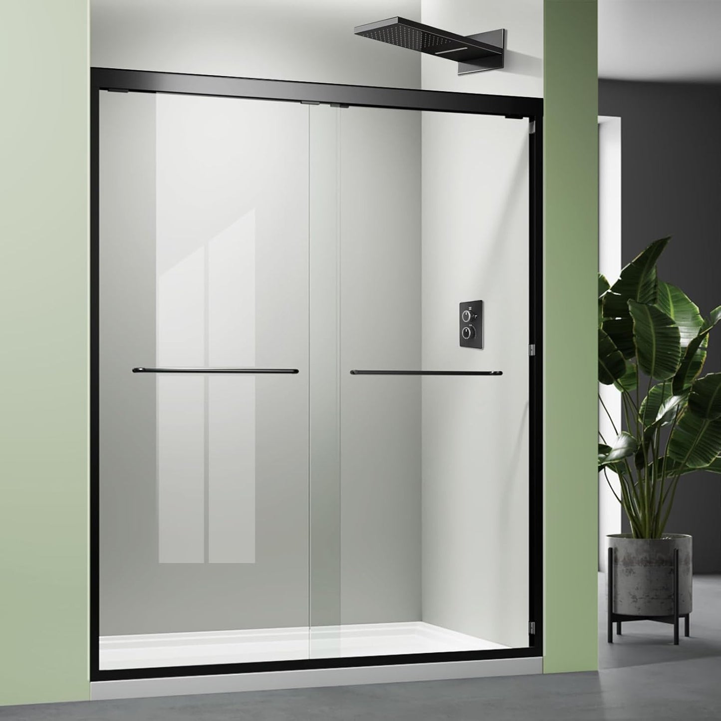 Bathtub Shower Door,56-60 inch W x 57 inch H Bypass Double Sliding Bath Tub Glass Shower Door,Semi-Frameless SGCC/ANSI Certified 1/4 inch Clear Tempered Glass,Matte Black Stainless Steel Handles