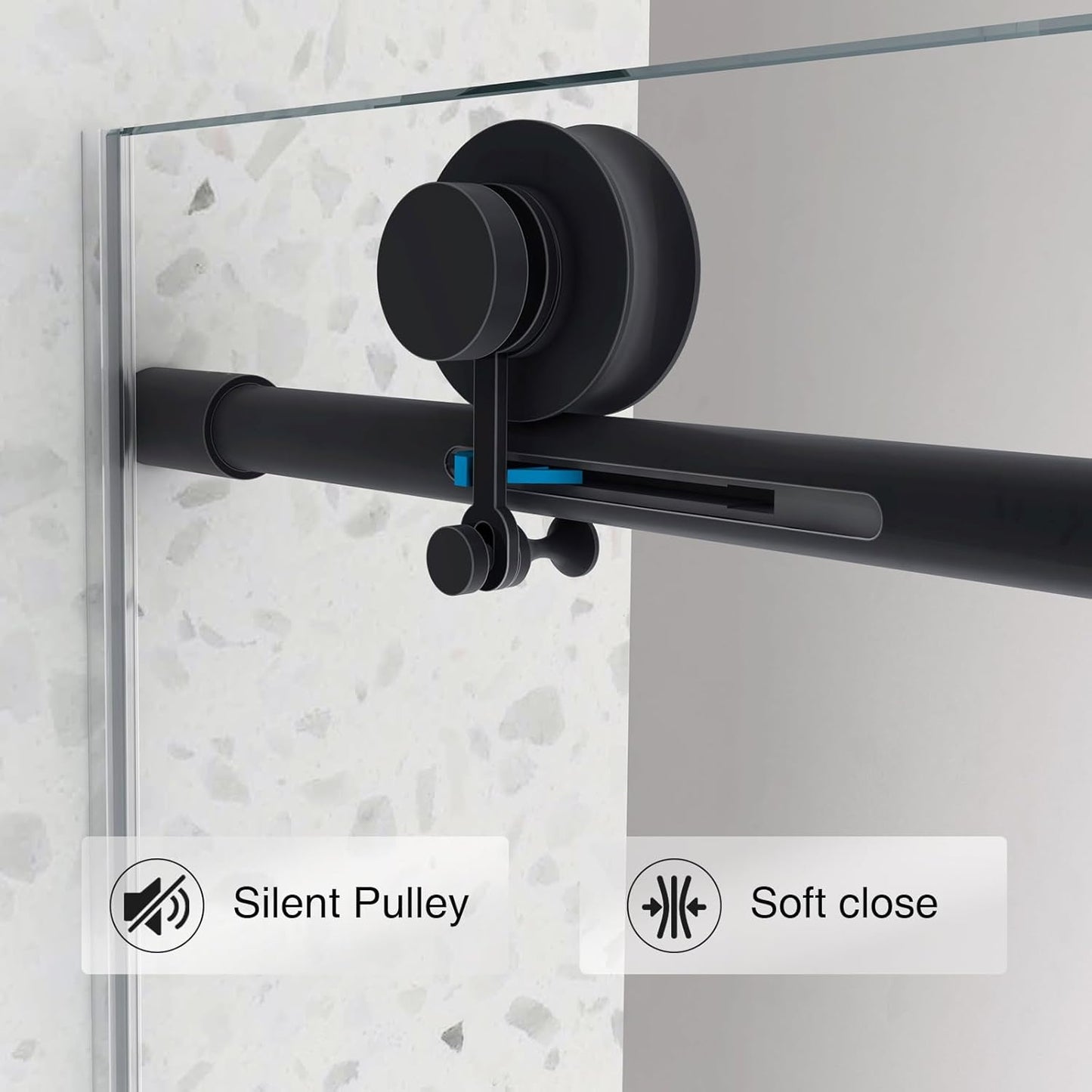 56"-60" W x 63" H Bathtub Soft Closing Sliding Shower Door,Water Repellent Frameless Tub Shower Door with 5/16" (8mm) Nano Explosion-Proof Film Transparent Glass (Matte Black 60" Wx63 H)