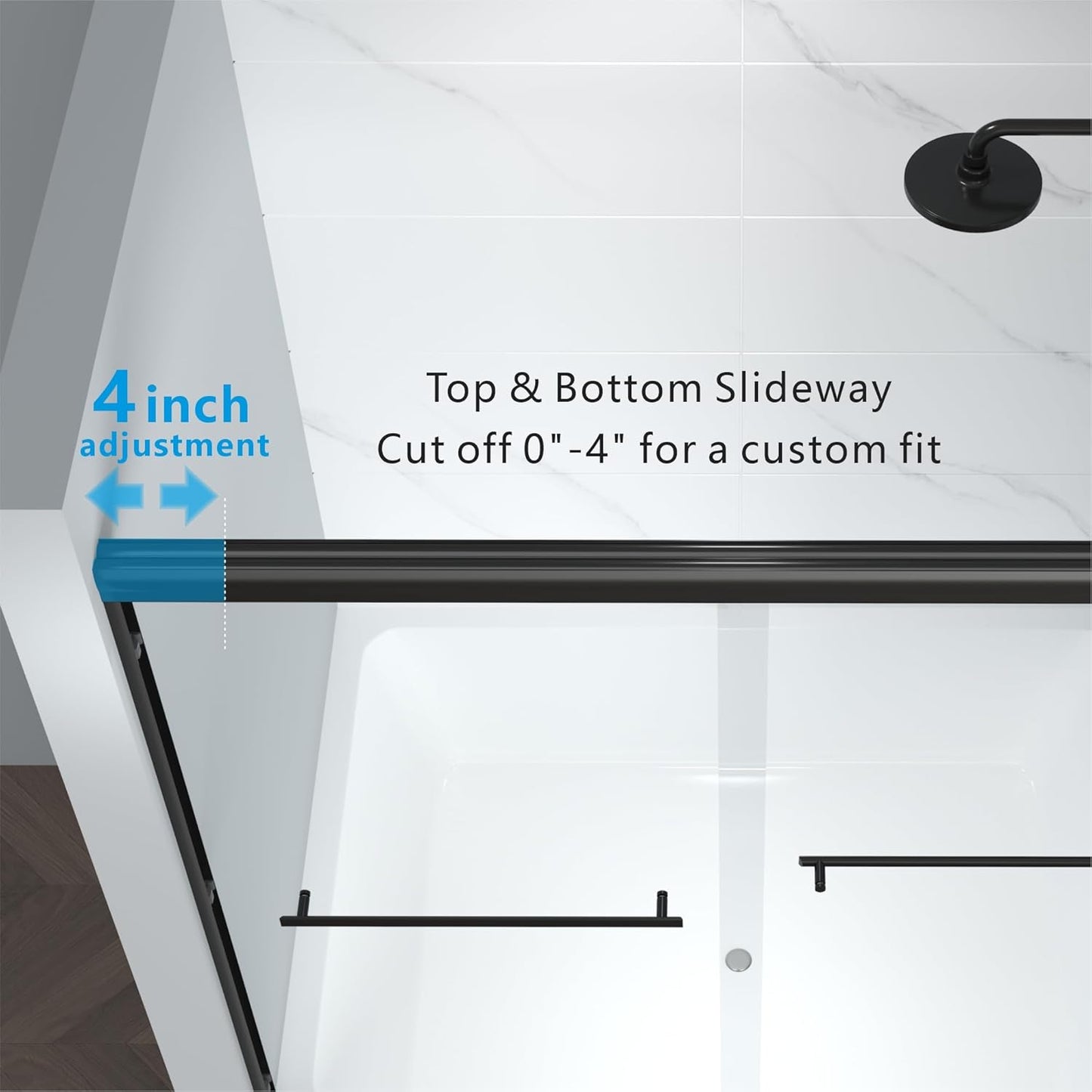 60" W x 58" H Semi-Frameless Bypass Sliding Bathtub Shower Door, Easy-to-Clean Treated Clear Tempered Glass, Matte Black