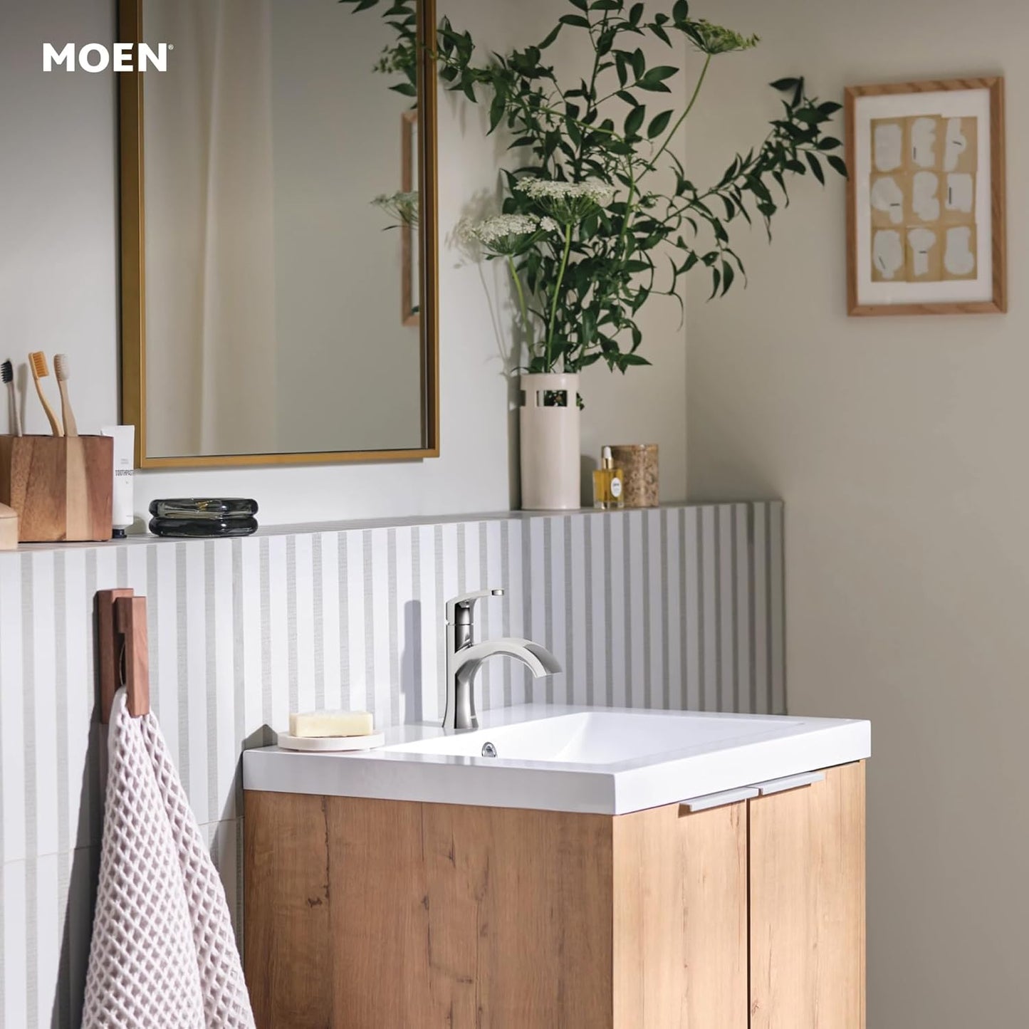 Moen Karis Chrome One-Handle Single Hole Bathroom Sink Faucet with Optional Deck Plate, 84346