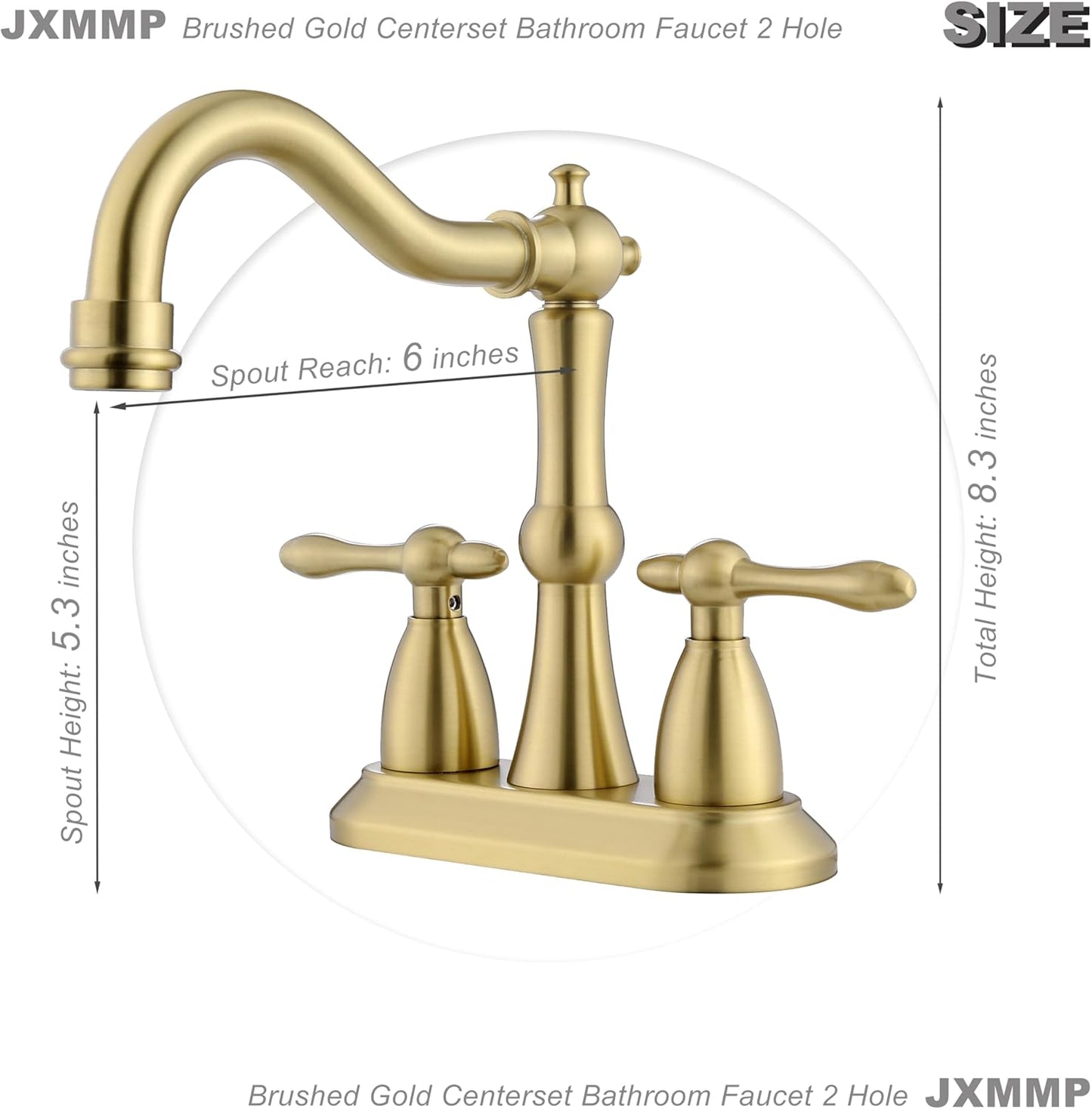 Brushed Gold Bathroom Faucet, Stainless Steel 4 inch Centerset Bathroom Faucet with Drain and Supply Hose, 2 Hole Gold Faucet for Bathroom Sink