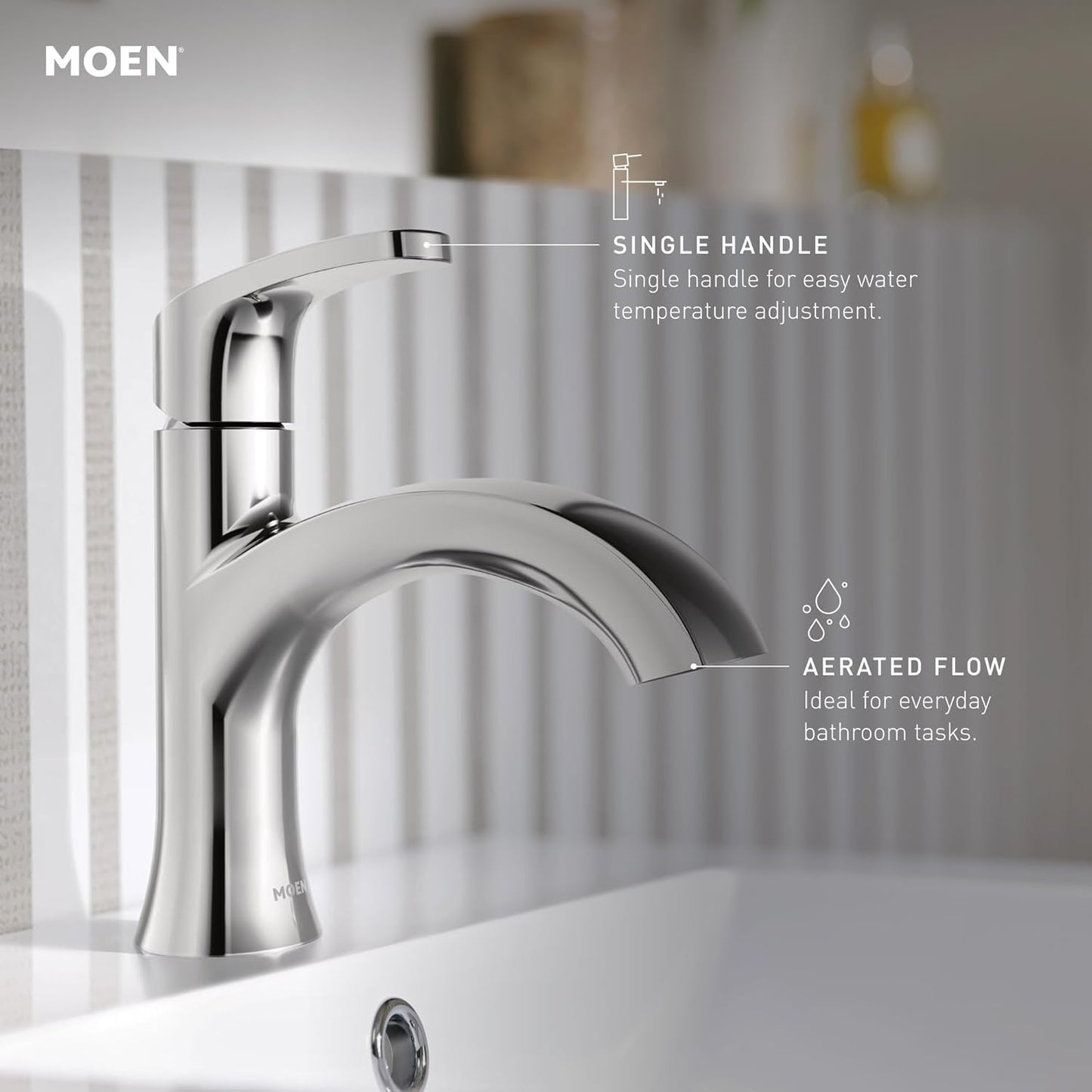 Moen Karis Chrome One-Handle Single Hole Bathroom Sink Faucet with Optional Deck Plate, 84346