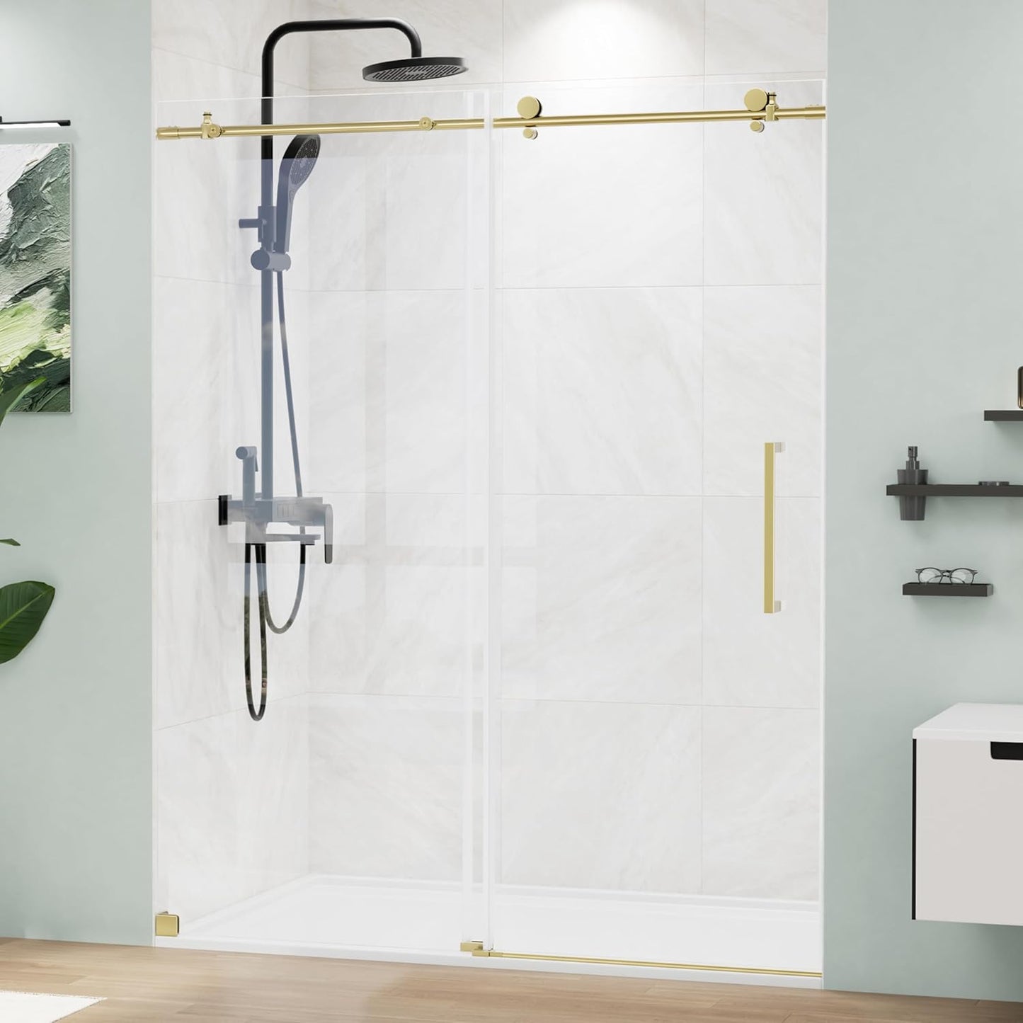 Frameless Tub Shower Door 56-59" W x 59" H, 5/16"(8mm) SGCC Clear Tempered Glass Bathtub Glass Door with Explosion-Proof Film, Tub Doors Can Be Installed Left Or Right, Stainless Steel, Silver