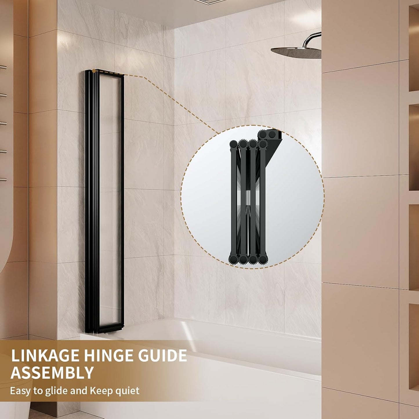 Folding Pivot Bathtub Shower Door with Linkage Hinge Fixtures, Bi Fold Framed Bath Screen Tub Door with Tempered Safety Glass,31 1/2 in. W x 55 in. H (Black)