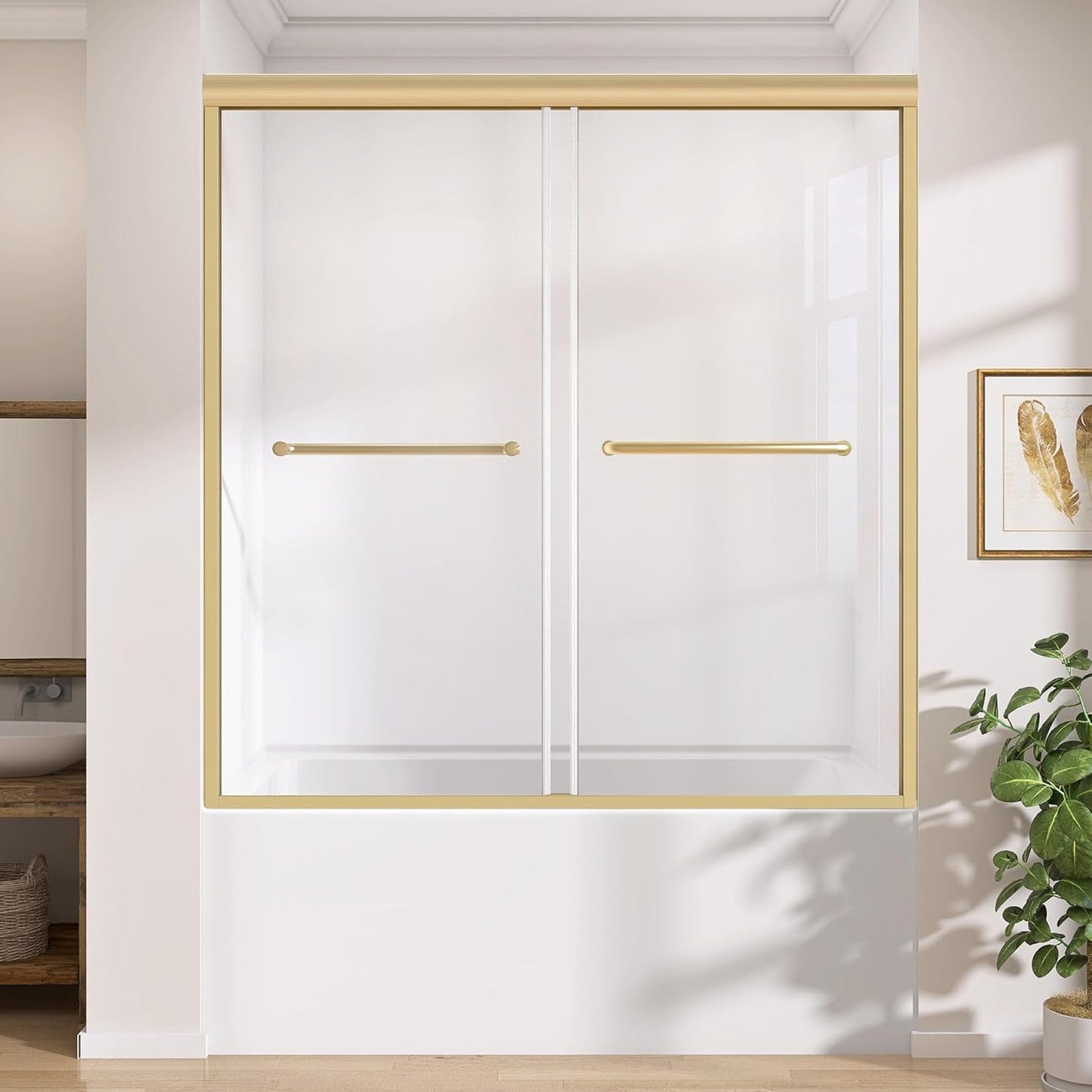 GETPRO Shower Door for Tub 56-60 in. W x 62 in. H Semi-Frameless Tub Door for Shower, Double Sliding Bypass Bath Tub Shower Glass Doors with 5/16 inch Tempered Glass Matte Black