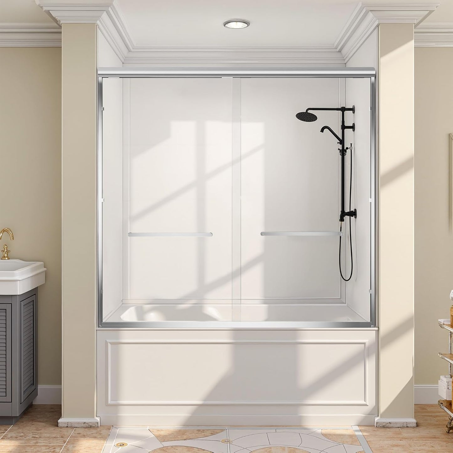 Shower Door Bathtub Sliding 56-60" W x 58" H, Shower Doors for Walk in Shower, Water Repellent Bathroom Shower Glass Bathtub Door, ABS Anti-Collision Rubber, Matte Black (1/4")