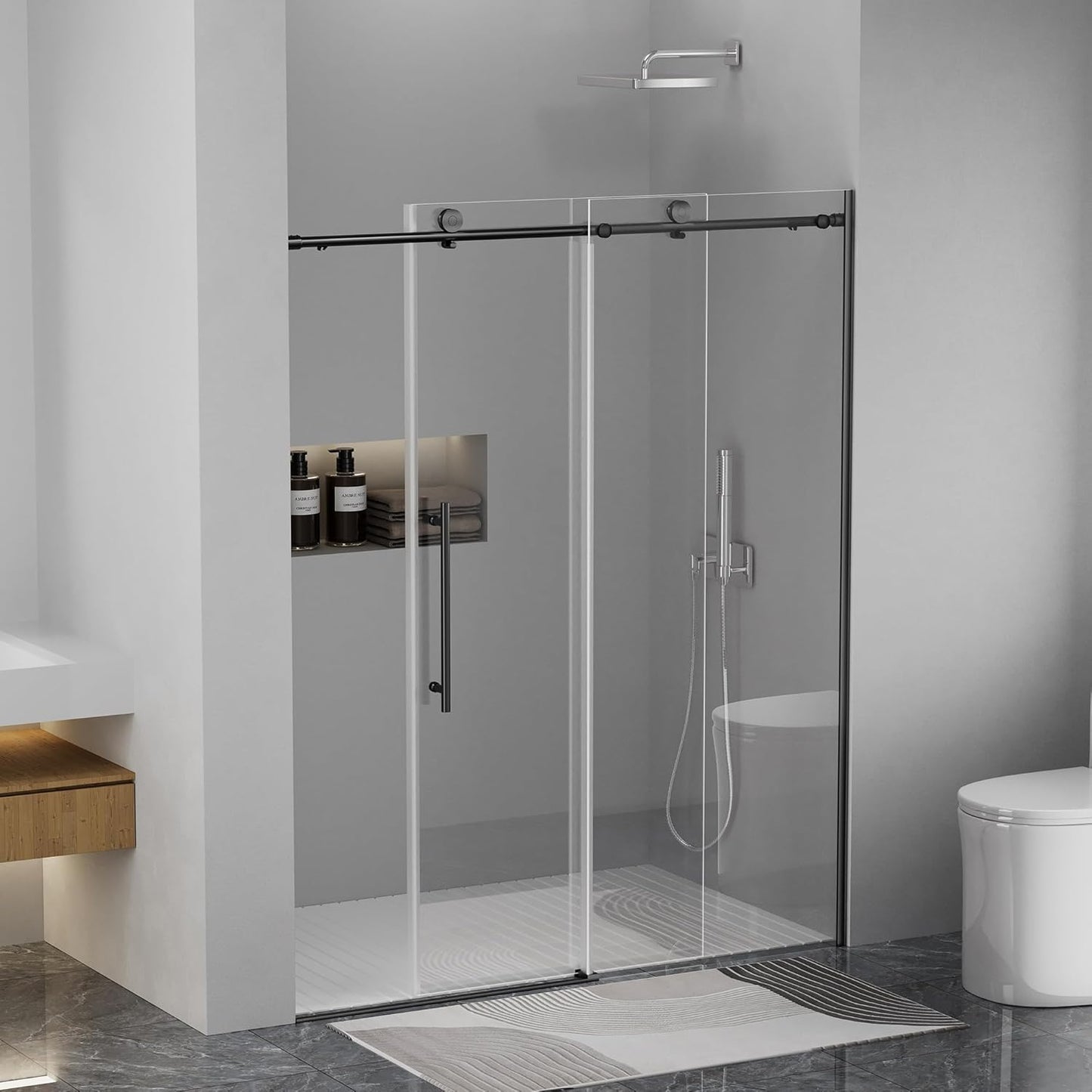 Frameless Bathtub Shower Doors 56-60" Width x 59" Height with 5/16" (8mm) Clear Tempered Glass,Silent Soft-Close Design,Brushed Nickel