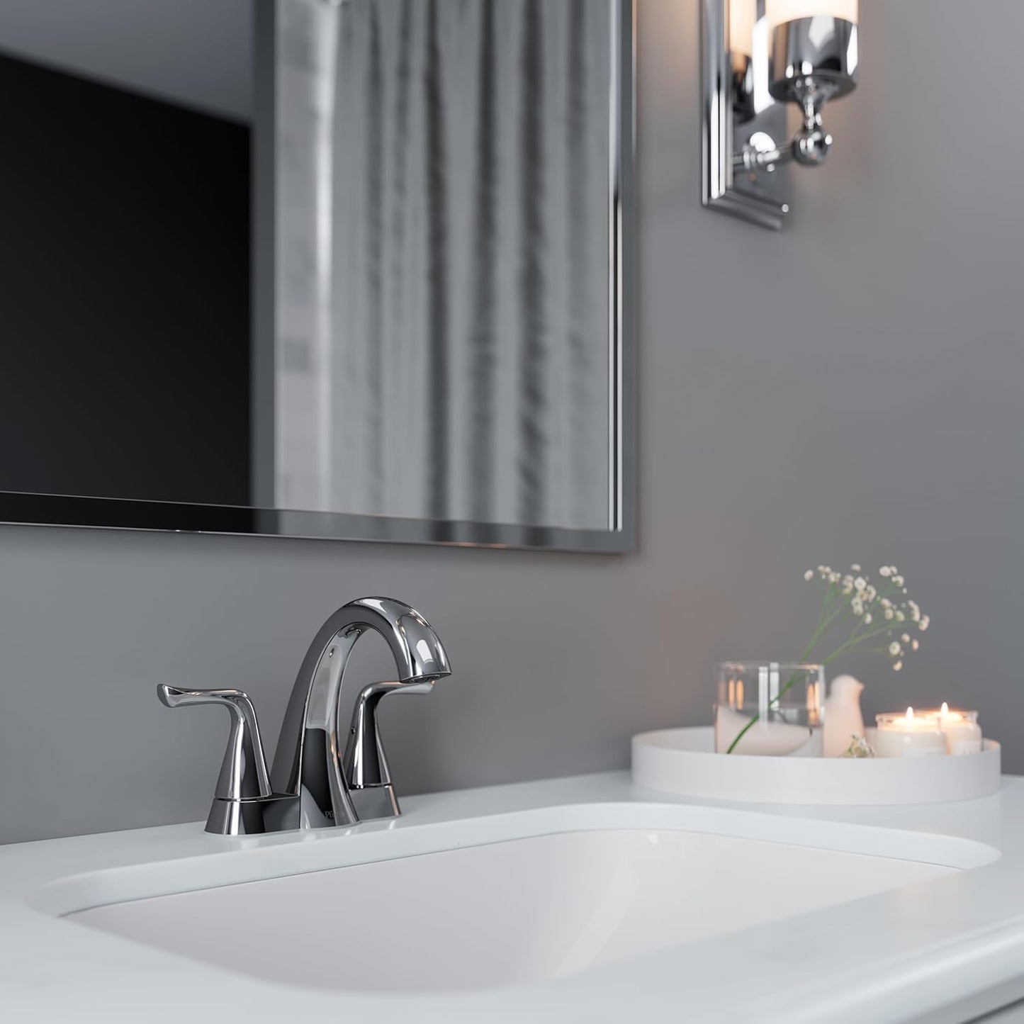 Pfister Willa Bathroom Sink Faucet, 4-Inch Centerset, 2-Handle, 3-Hole, NSF Certified, Polished Chrome Finish, LF048MALCC