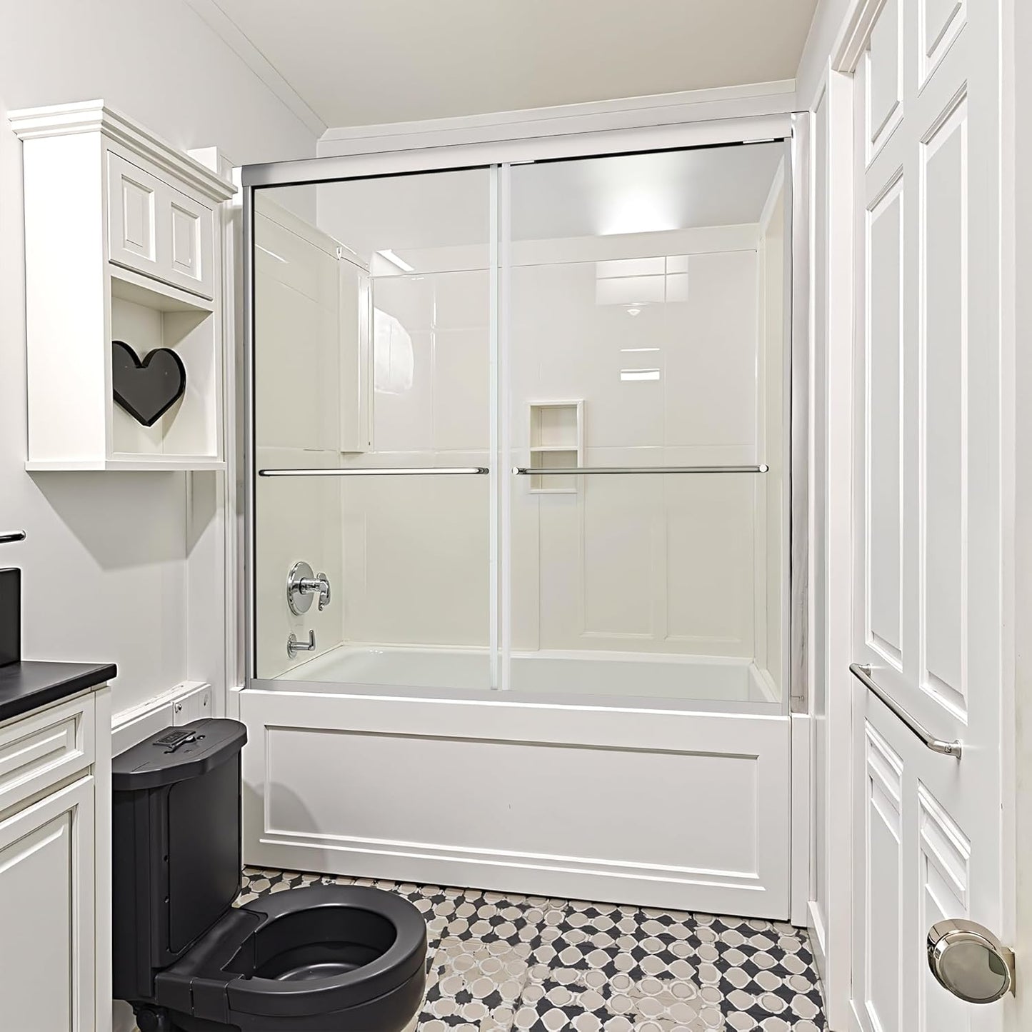 Shower Door Bathtub Sliding 56-60" W x 58" H, Shower Doors for Walk in Shower, Water Repellent Bathroom Shower Glass Bathtub Door, ABS Anti-Collision Rubber, Matte Black (1/4")