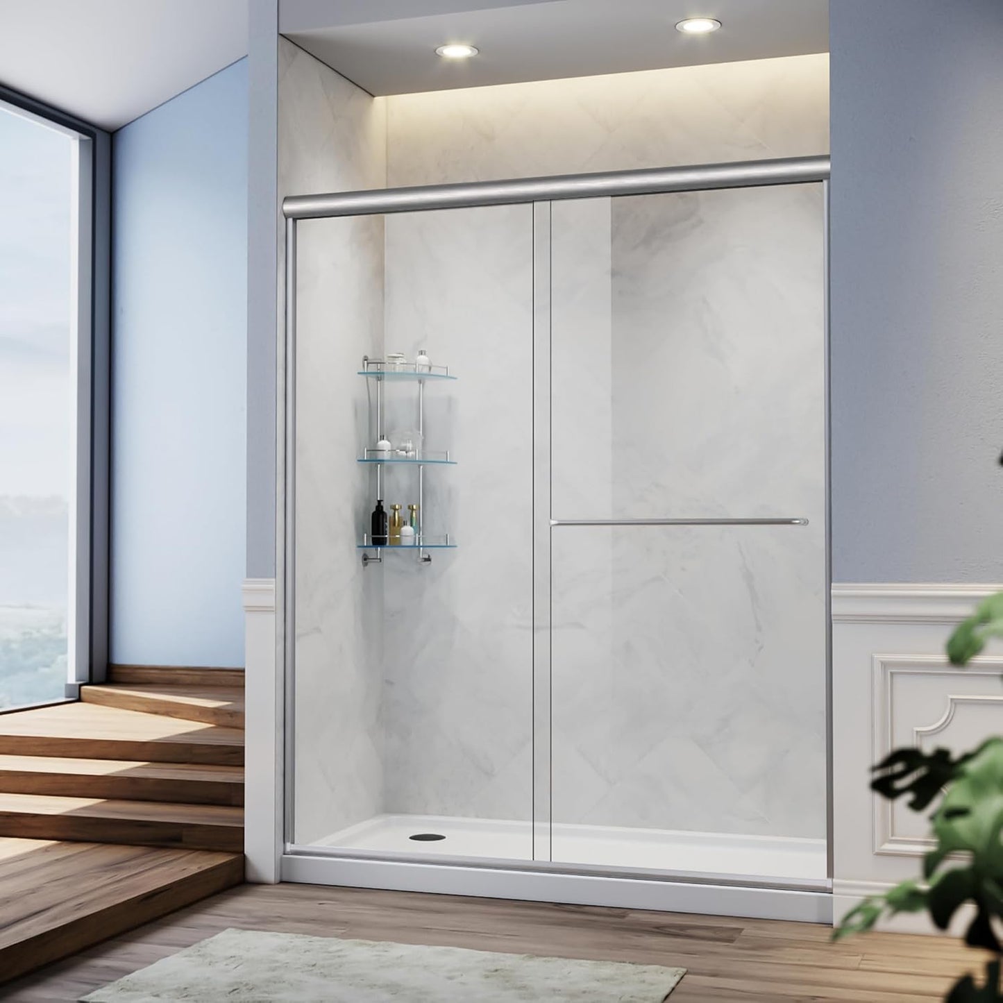 SUNNY SHOWER Bathtub Shower Door Glass Sliding Tub Door Semi-Frameless 1/4" Clear Glass Shower Enclosure Doors for Bathroom, Black Finish 58.5-60 in.W x 62 in.H