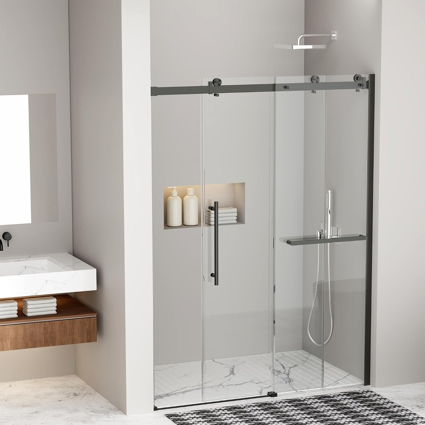 Frameless Bathtub Shower Doors 56-60" Width x 59" Height with 5/16" (8mm) Clear Tempered Glass,Silent Soft-Close Design,Brushed Nickel