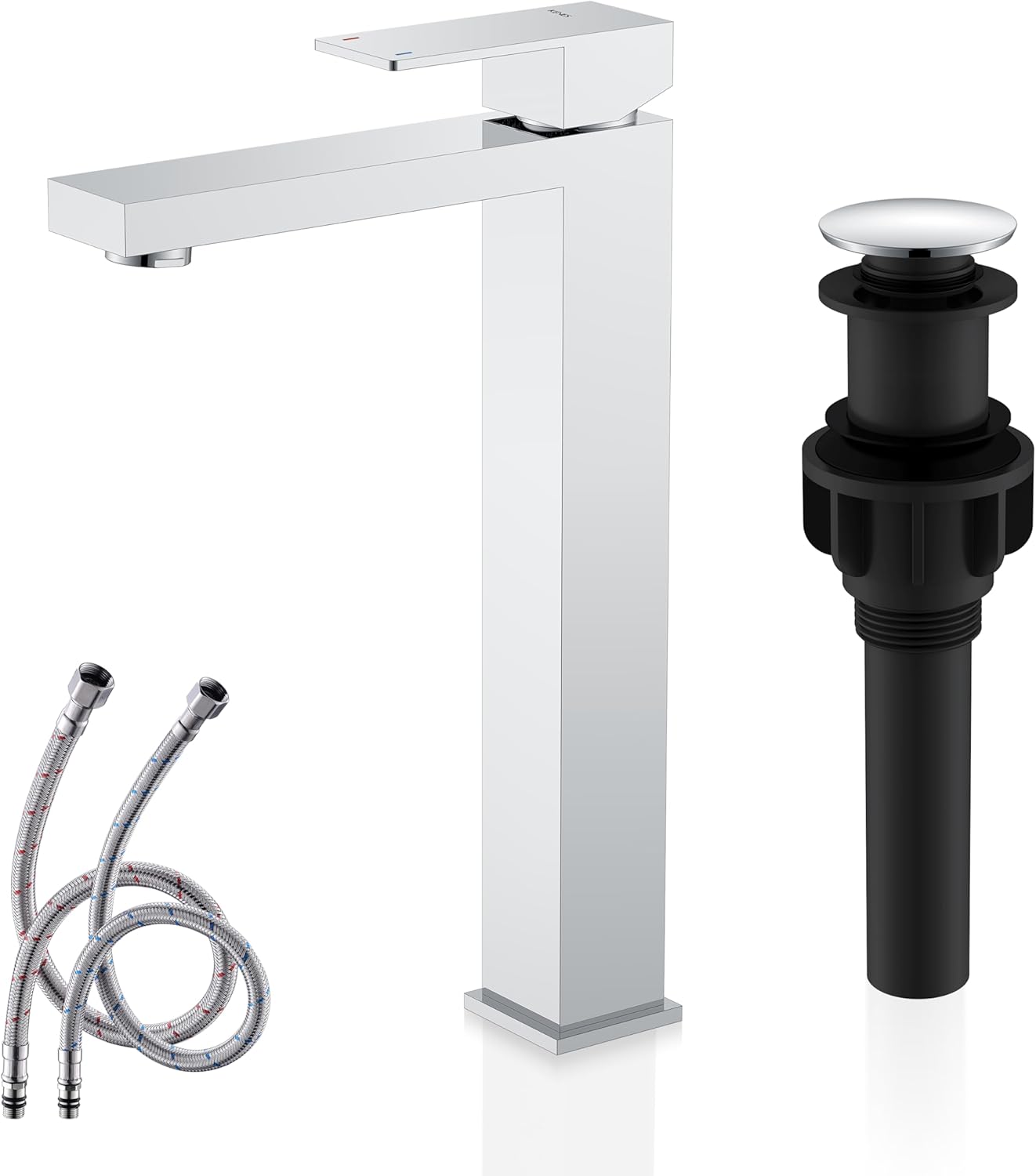 KENES Matte Black Single Handle Bathroom Sink Faucet, Stainless Steel Vanity Faucet for Bathroom Sink, with Pop Up Drain Stopper & Water Supply Hoses LJ-9031-2