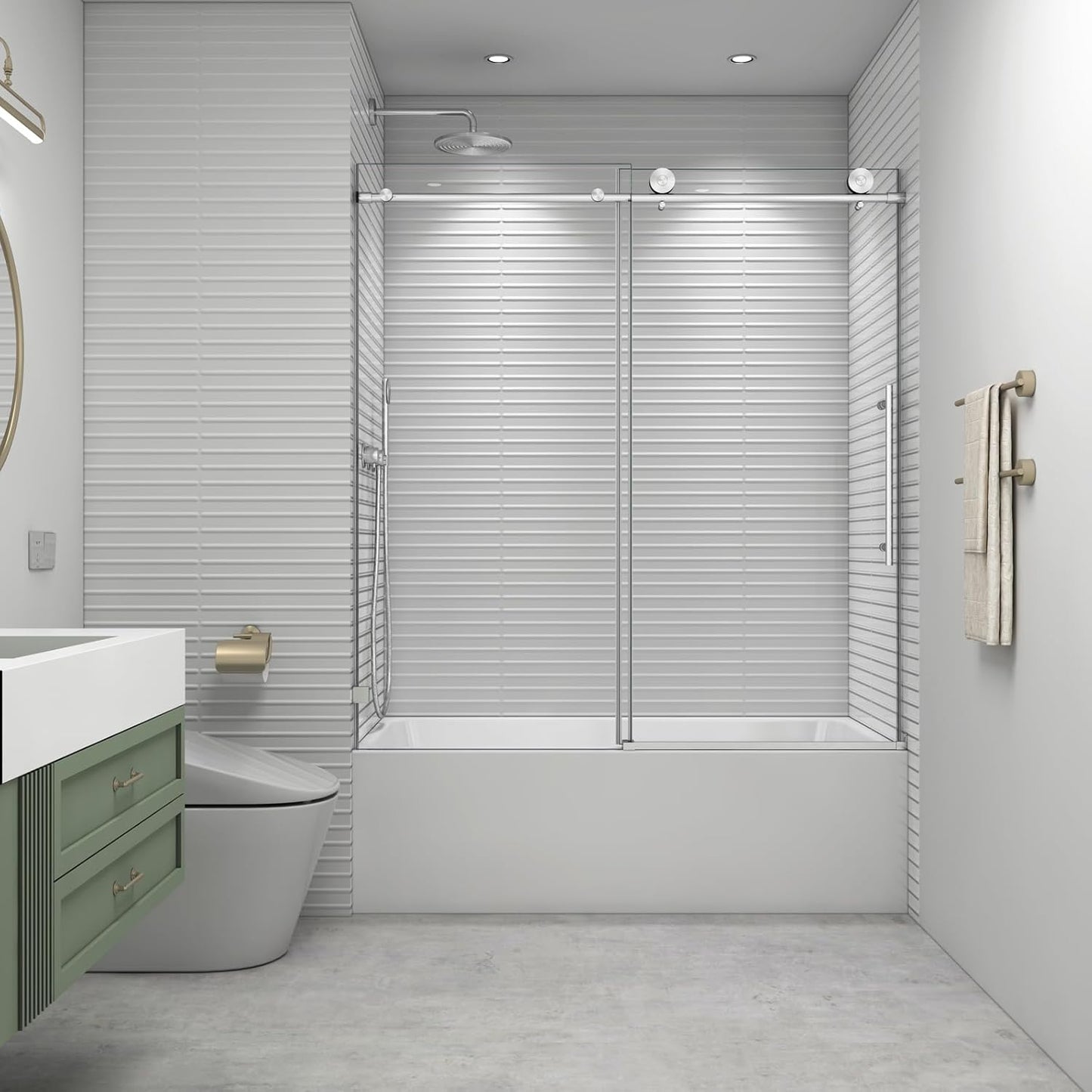 56"-60" W x 63" H Bathtub Soft Closing Sliding Shower Door,Water Repellent Frameless Tub Shower Door with 5/16" (8mm) Nano Explosion-Proof Film Transparent Glass (Matte Black 60" Wx63 H)