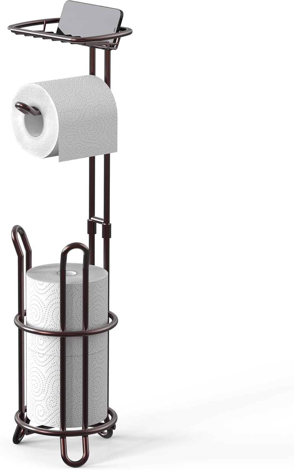 Simple Houseware English Style Bathroom Toilet Tissue Roll Holder Stand with Shelf, Bronze
