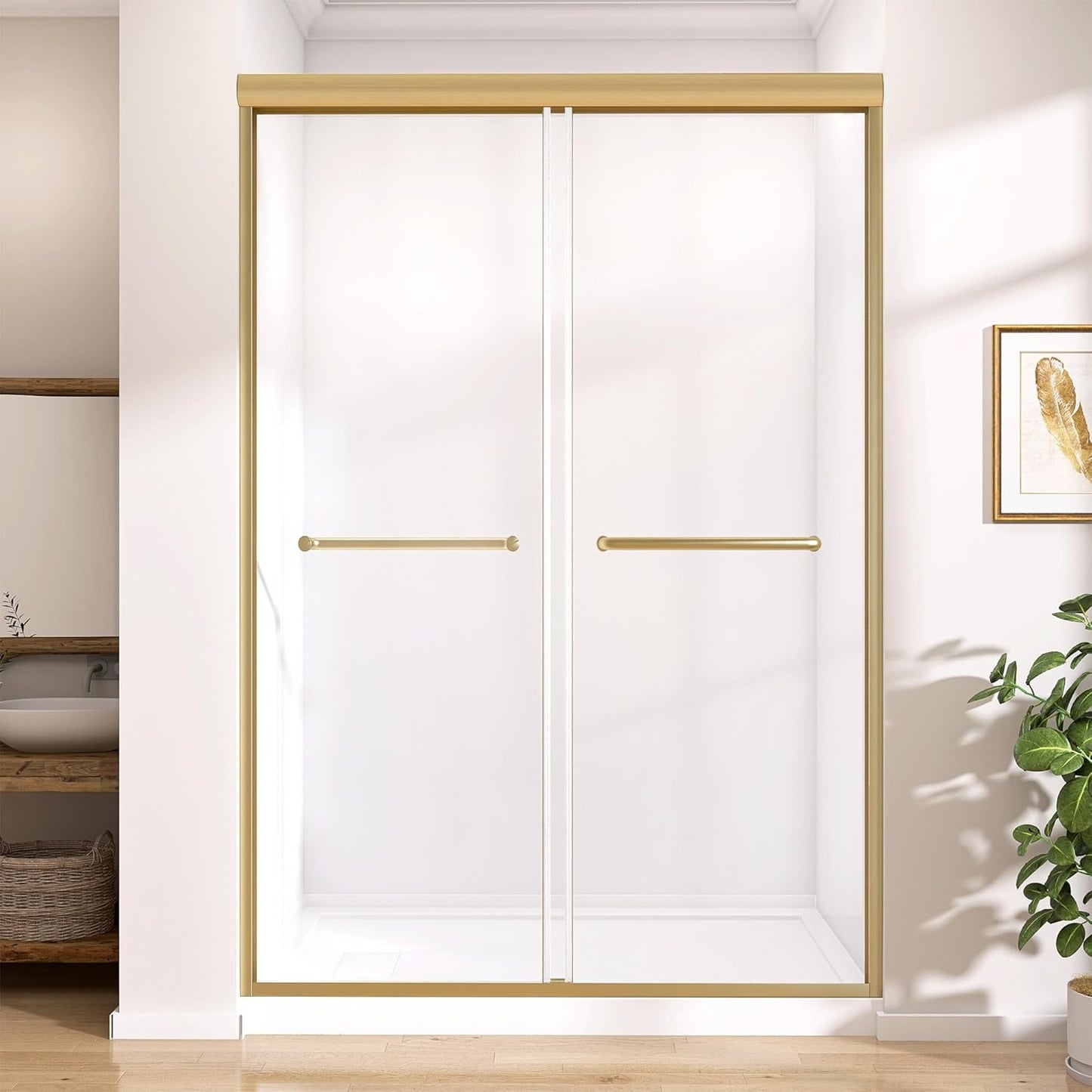 GETPRO Shower Door for Tub 56-60 in. W x 62 in. H Semi-Frameless Tub Door for Shower, Double Sliding Bypass Bath Tub Shower Glass Doors with 5/16 inch Tempered Glass Matte Black