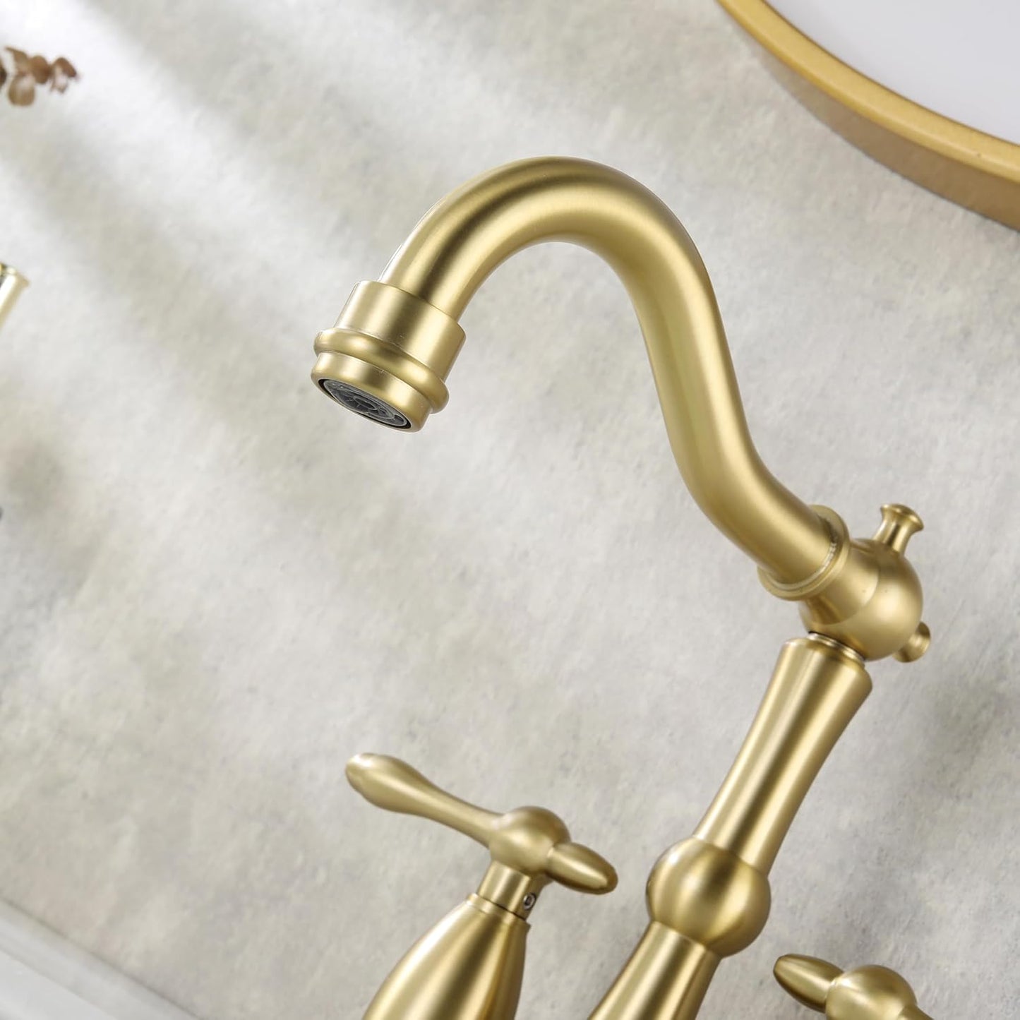 Brushed Gold Bathroom Faucet, Stainless Steel 4 inch Centerset Bathroom Faucet with Drain and Supply Hose, 2 Hole Gold Faucet for Bathroom Sink