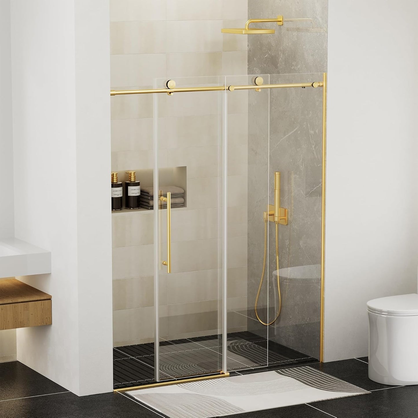 Frameless Bathtub Shower Doors 56-60" Width x 59" Height with 5/16" (8mm) Clear Tempered Glass,Silent Soft-Close Design,Brushed Nickel
