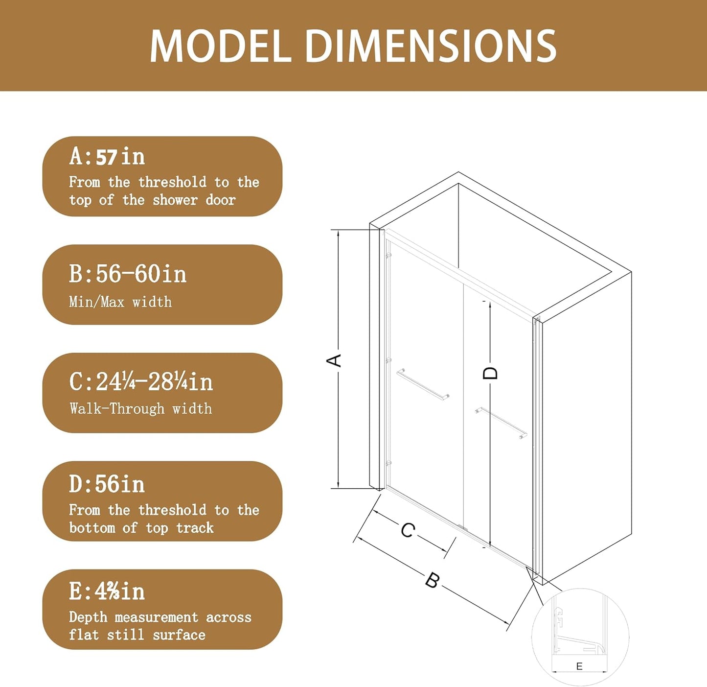 Sliding Bathtub Shower Door, 56-60" W x 57" H Glass Shower Door, Matte Black Aluminum Frame with Stainless Steel Towel Bar