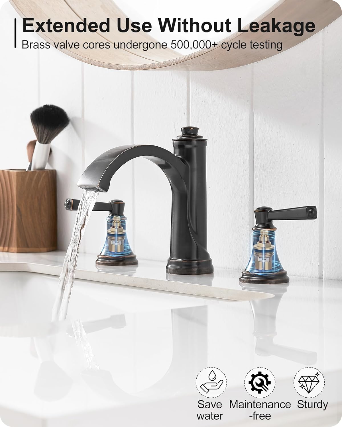 Waterfall Bathroom Faucet 3 Hole, 4-16 Inch Oil Rubbed Bronze Bathroom Faucet, Brass Bathroom Sink Faucet, 2 Handle Bathroom Faucets, Bathroom Vanity Faucet with Pop-Up Drain, Water Hoses