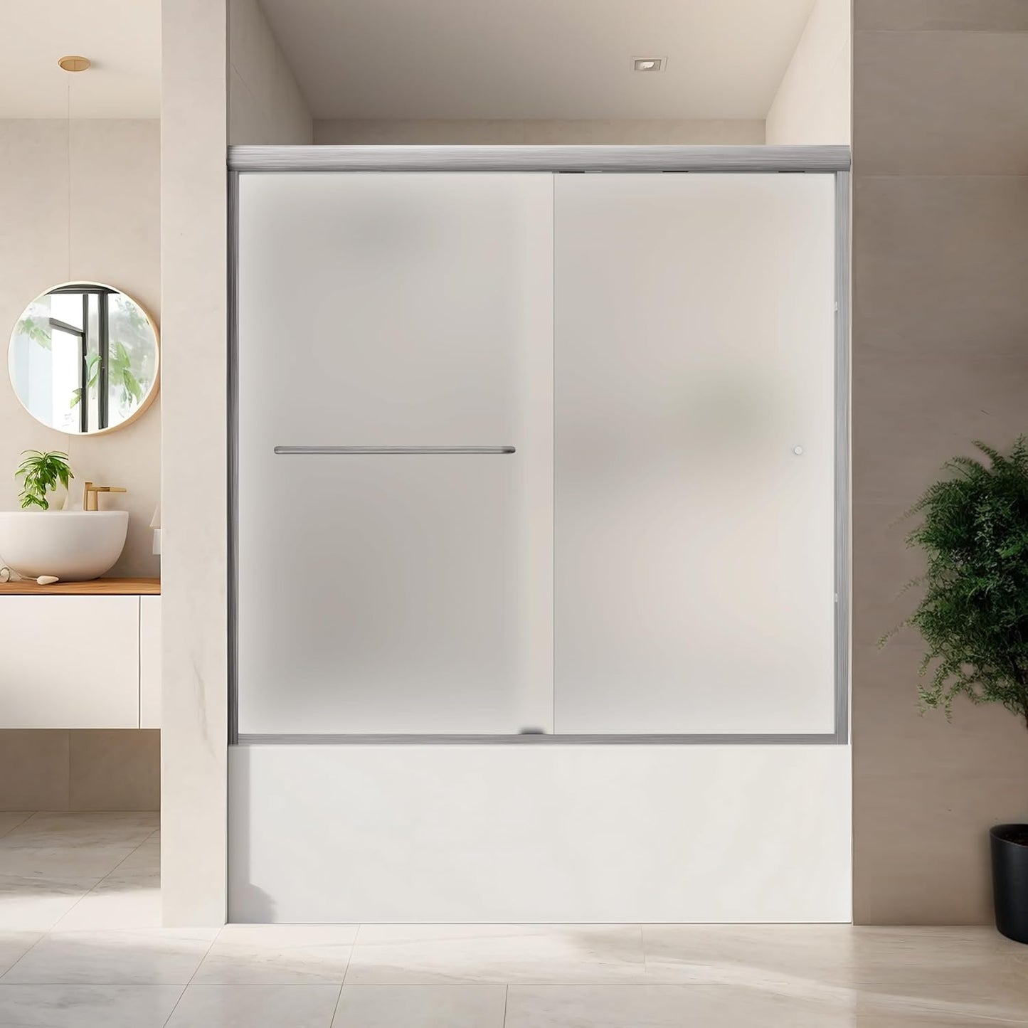 CKB Bathtub Sliding Doors, Semi-Frameless Bypass Tub Door, 56"–60" W × 56" H, 1/4" (6mm) ANSI Tempered Safety Glass, Matte Black, Berlin