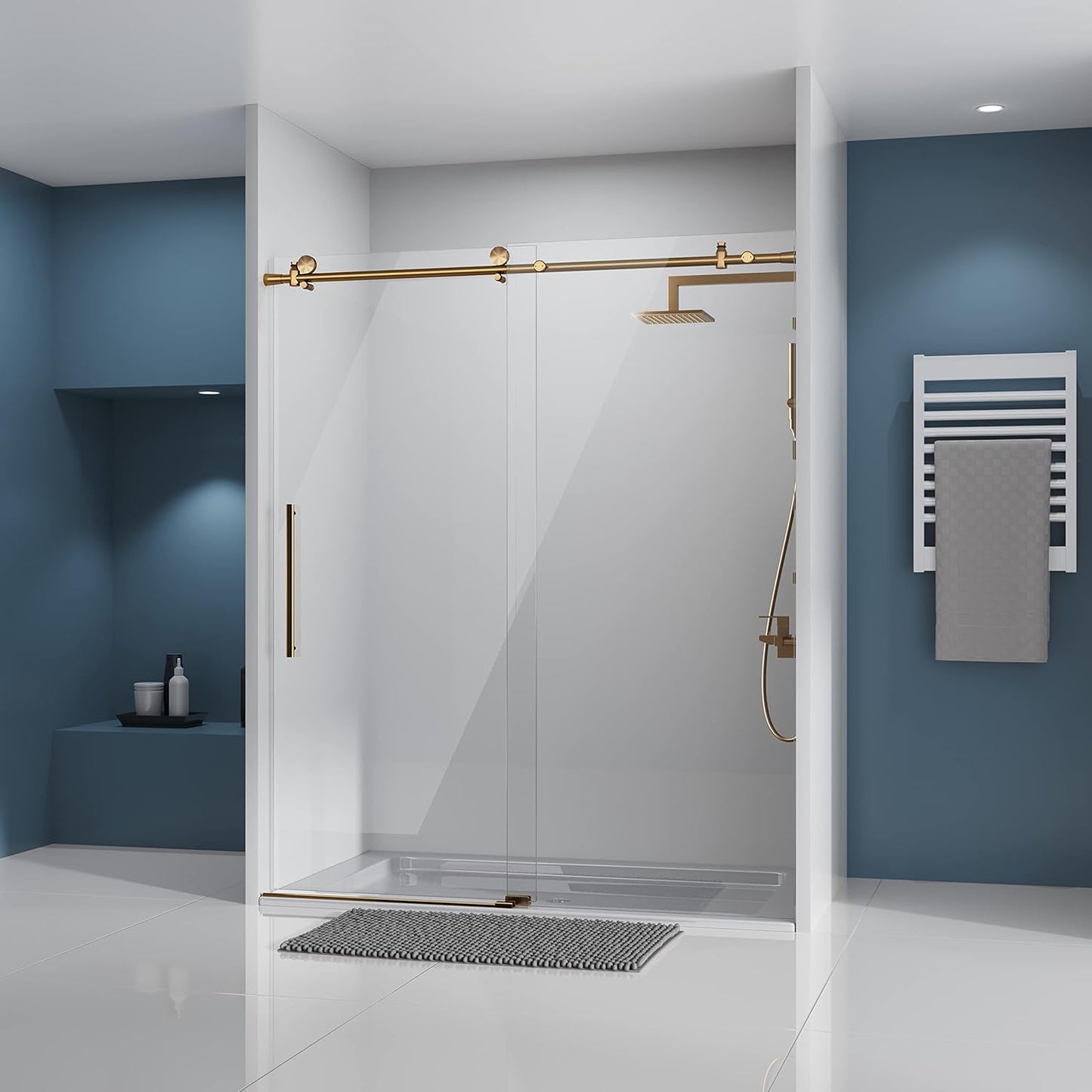 DELAVIN 56-60" W x 59" H Frameless Sliding Bathtub Door, Tub Shower Door, Bathtub Glass Door, Bathtub Shower Door, 5/16" (8mm) Certified Clear Tempered Glass, Stainless Steel Frame, Matte Black