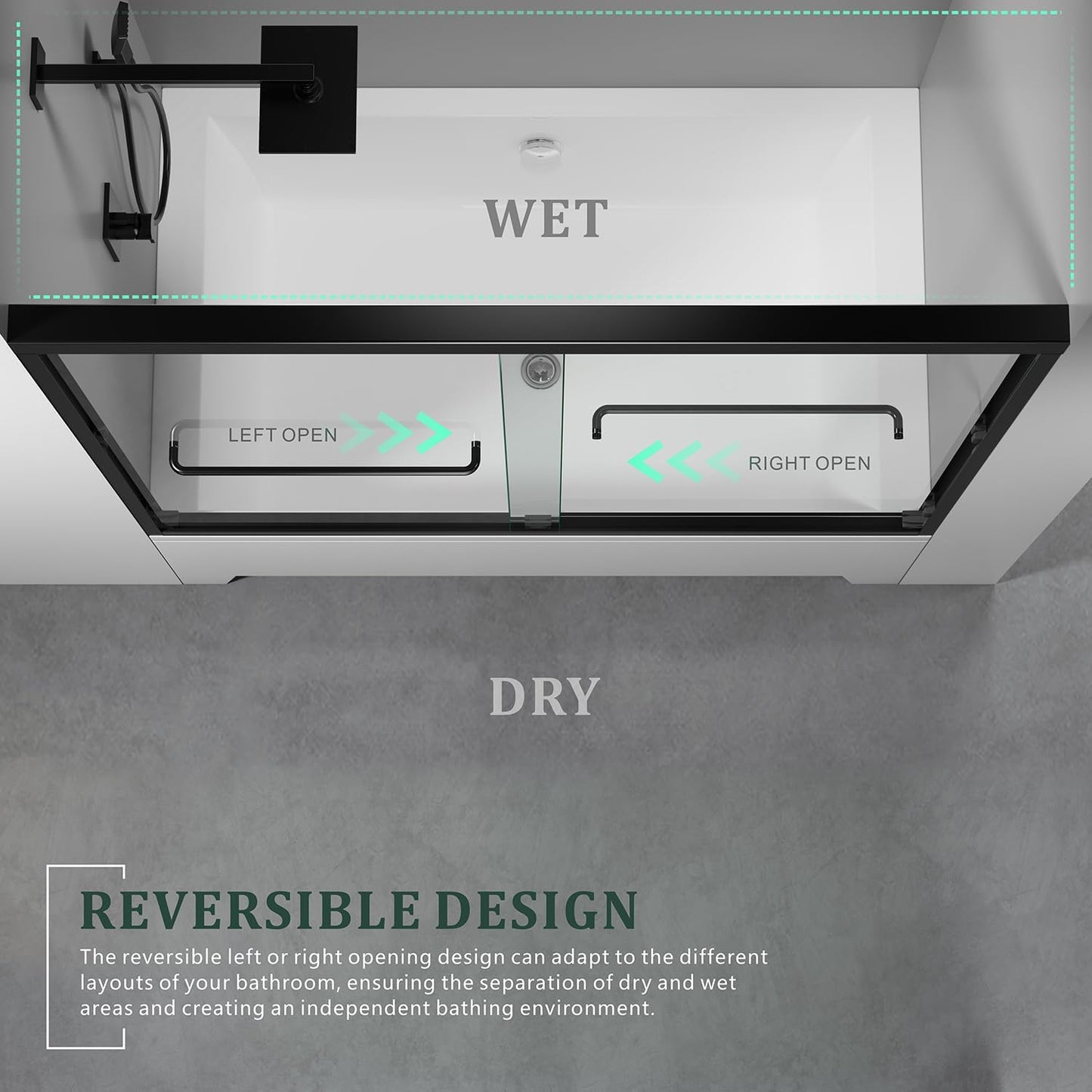 Bathtub Shower Door,56-60 inch W x 57 inch H Bypass Double Sliding Bath Tub Glass Shower Door,Semi-Frameless SGCC/ANSI Certified 1/4 inch Clear Tempered Glass,Matte Black Stainless Steel Handles