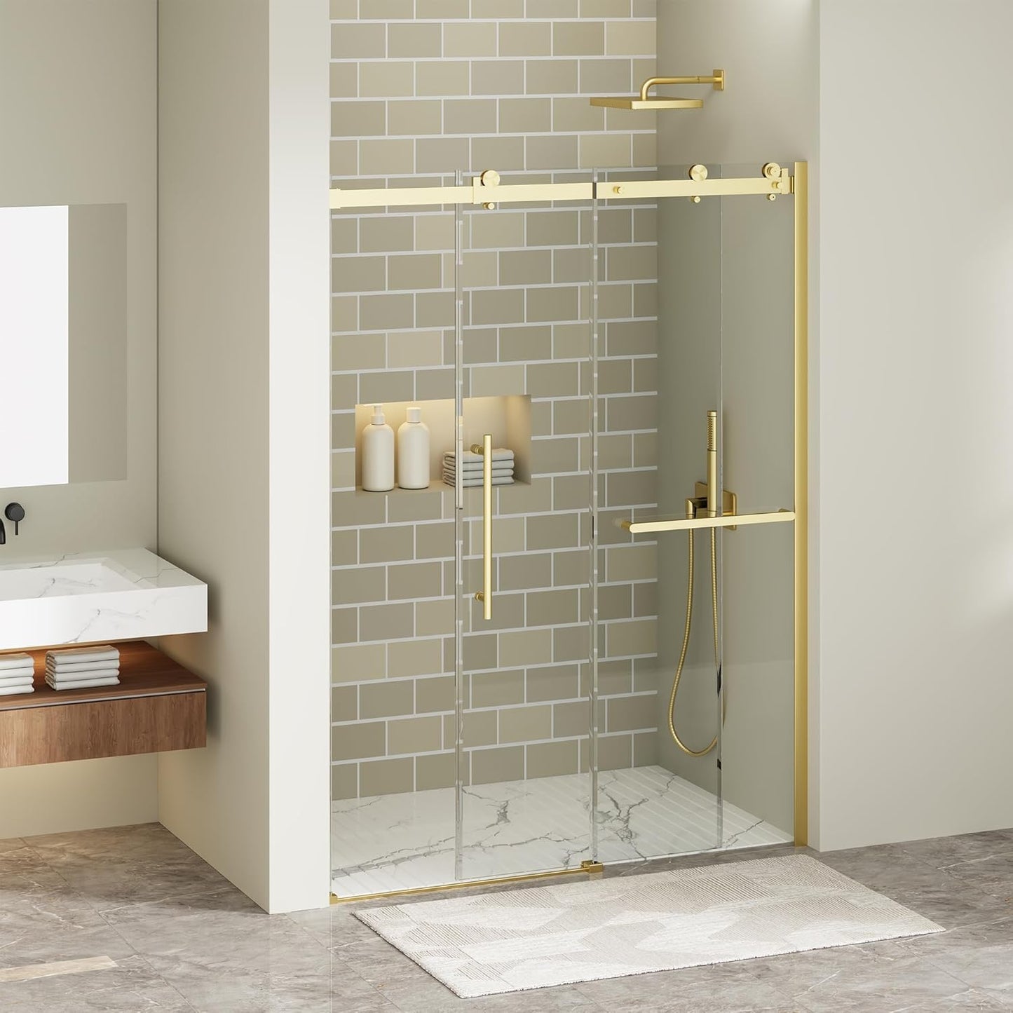 Frameless Bathtub Shower Doors 56-60" Width x 59" Height with 5/16" (8mm) Clear Tempered Glass,Silent Soft-Close Design,Brushed Nickel