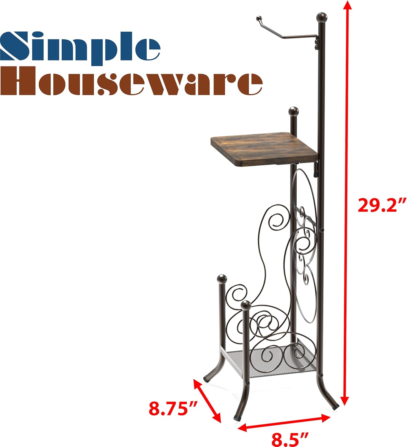 Simple Houseware English Style Bathroom Toilet Tissue Roll Holder Stand with Shelf, Bronze