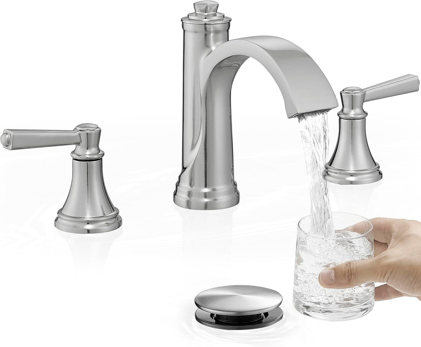 Waterfall Bathroom Faucet 3 Hole, 4-16 Inch Oil Rubbed Bronze Bathroom Faucet, Brass Bathroom Sink Faucet, 2 Handle Bathroom Faucets, Bathroom Vanity Faucet with Pop-Up Drain, Water Hoses